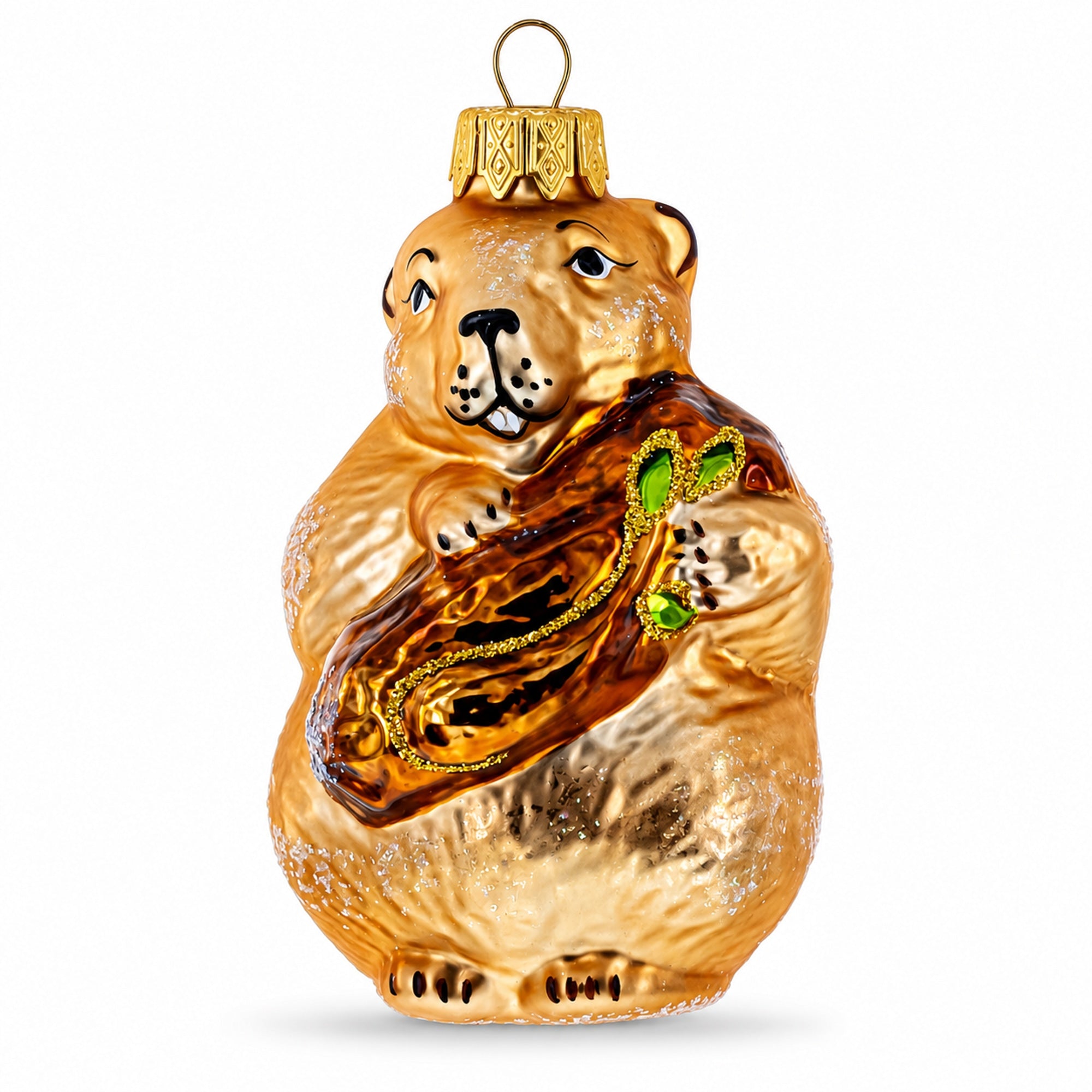 Otter Holding a Log Glass Christmas Ornament
