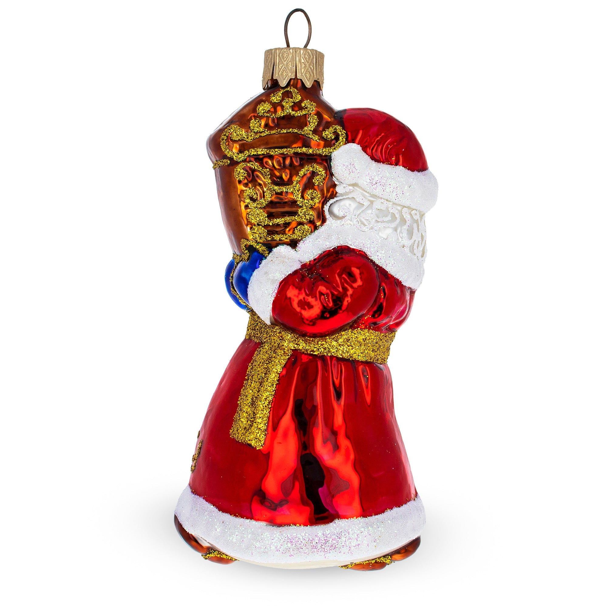 Santa Holding Grandfather Clock Glass Christmas Ornament