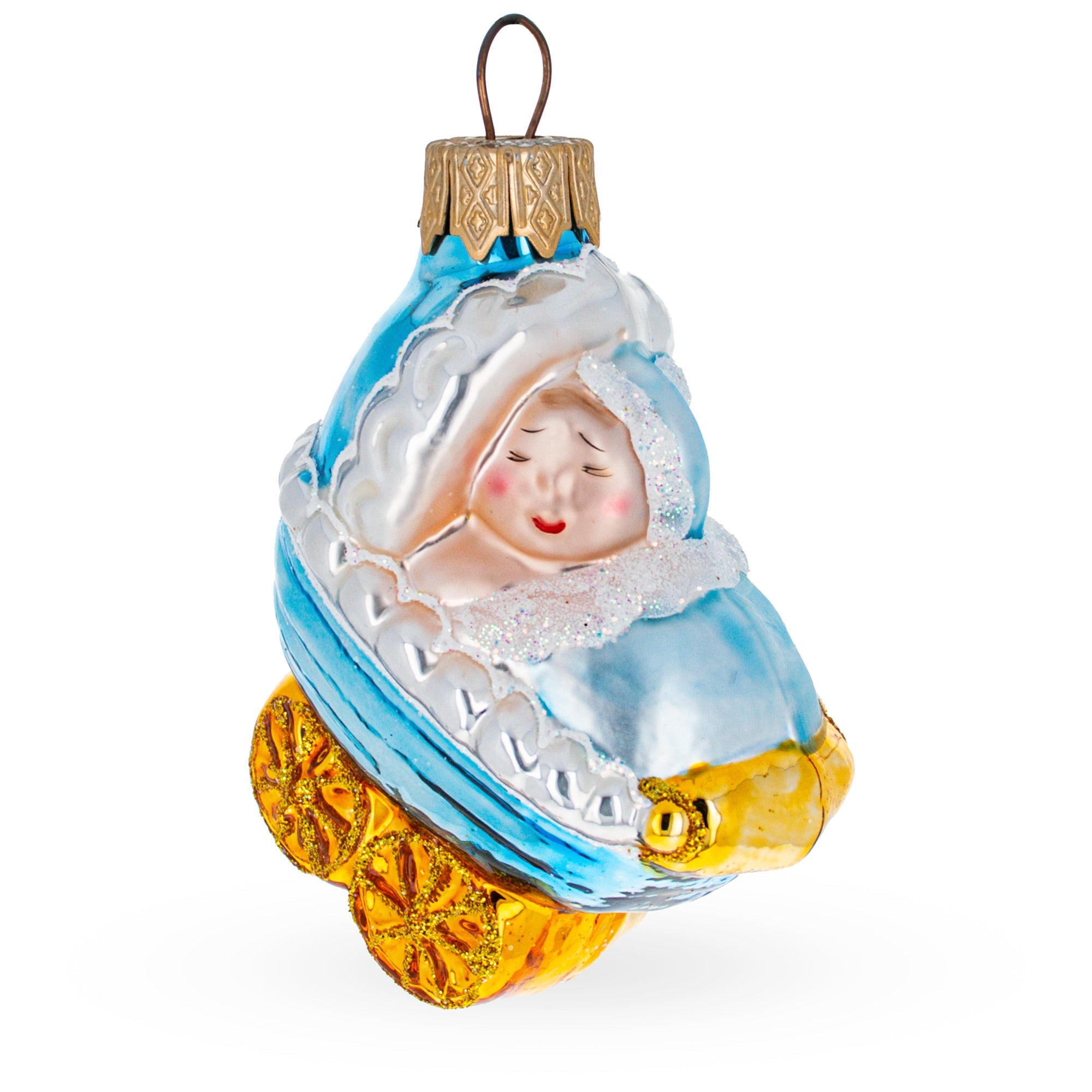 Newborn Baby Boy in a Stroller Glass Christmas Ornament