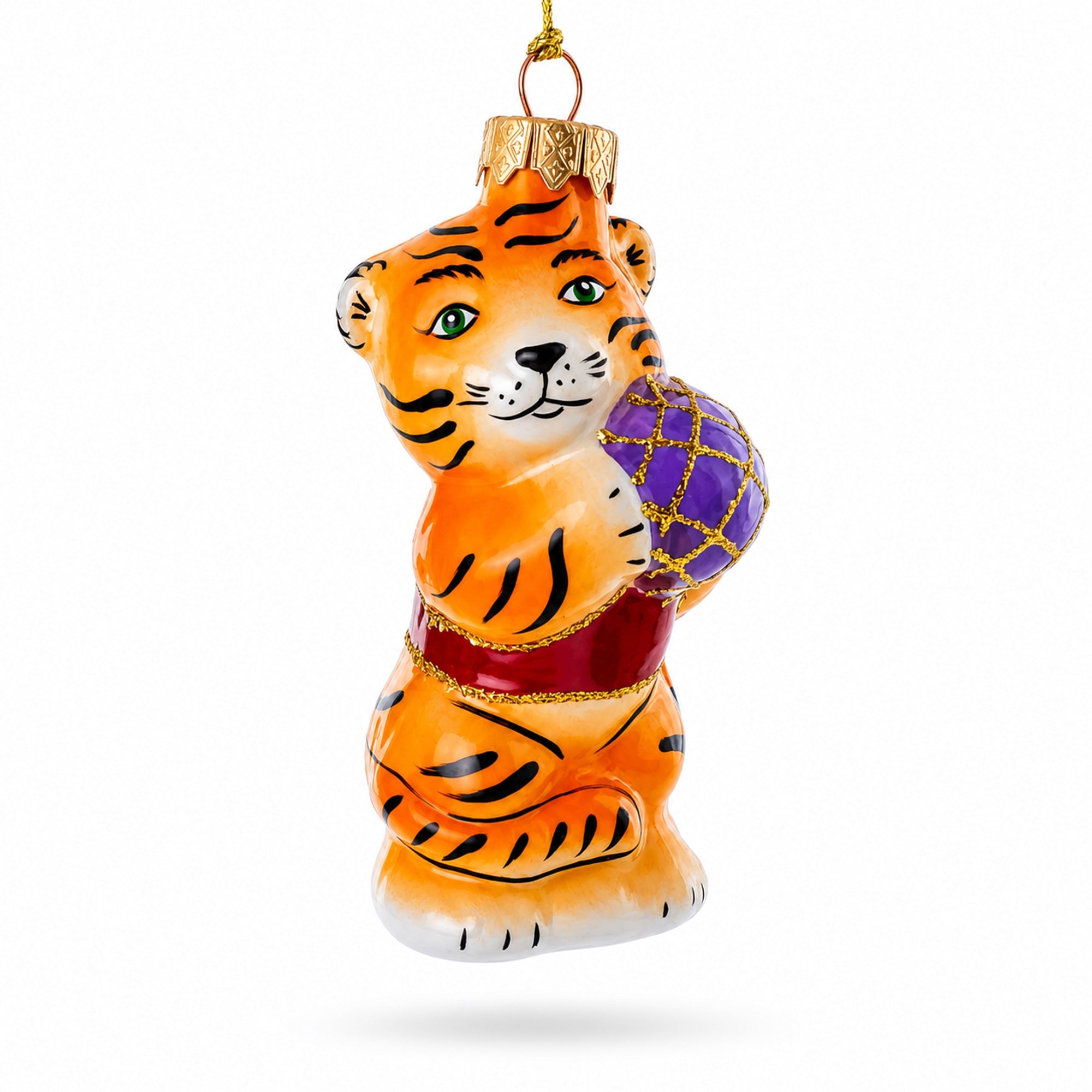 Tiger Cub with Ball Glass Christmas Ornament