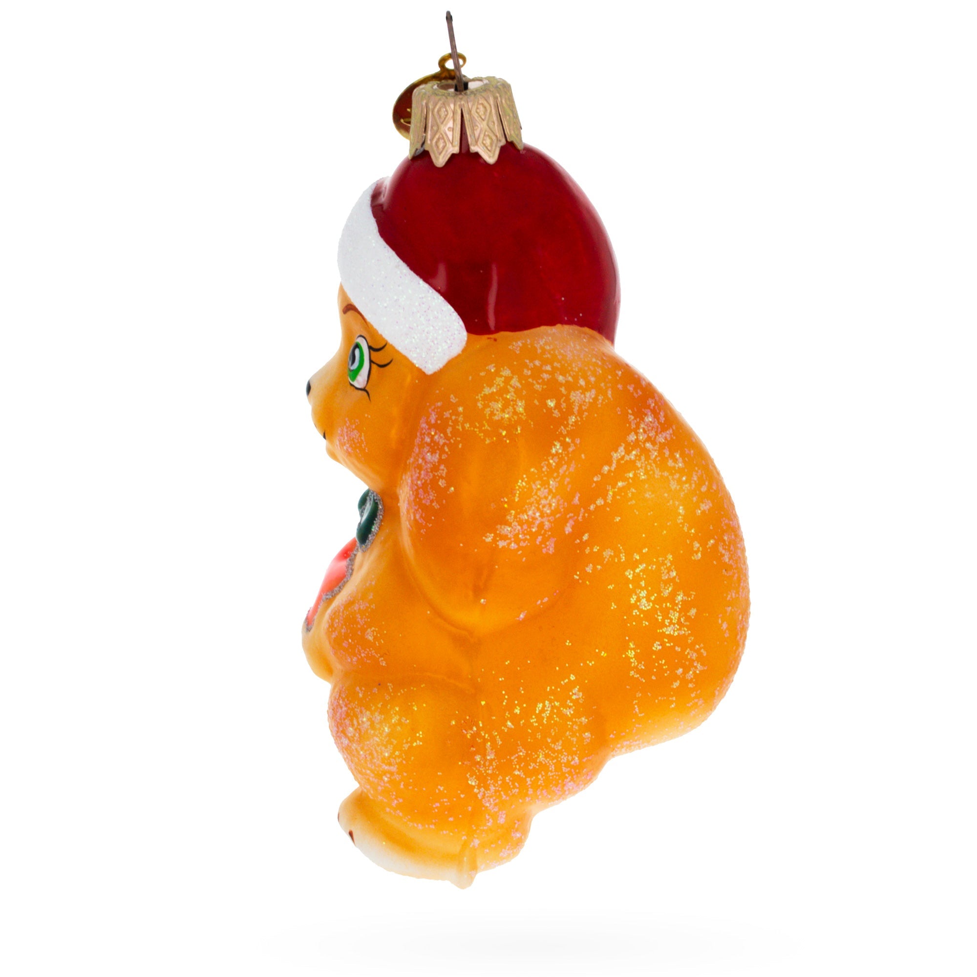 Santa Hat Squirrel Holding Star Glass Christmas Ornament