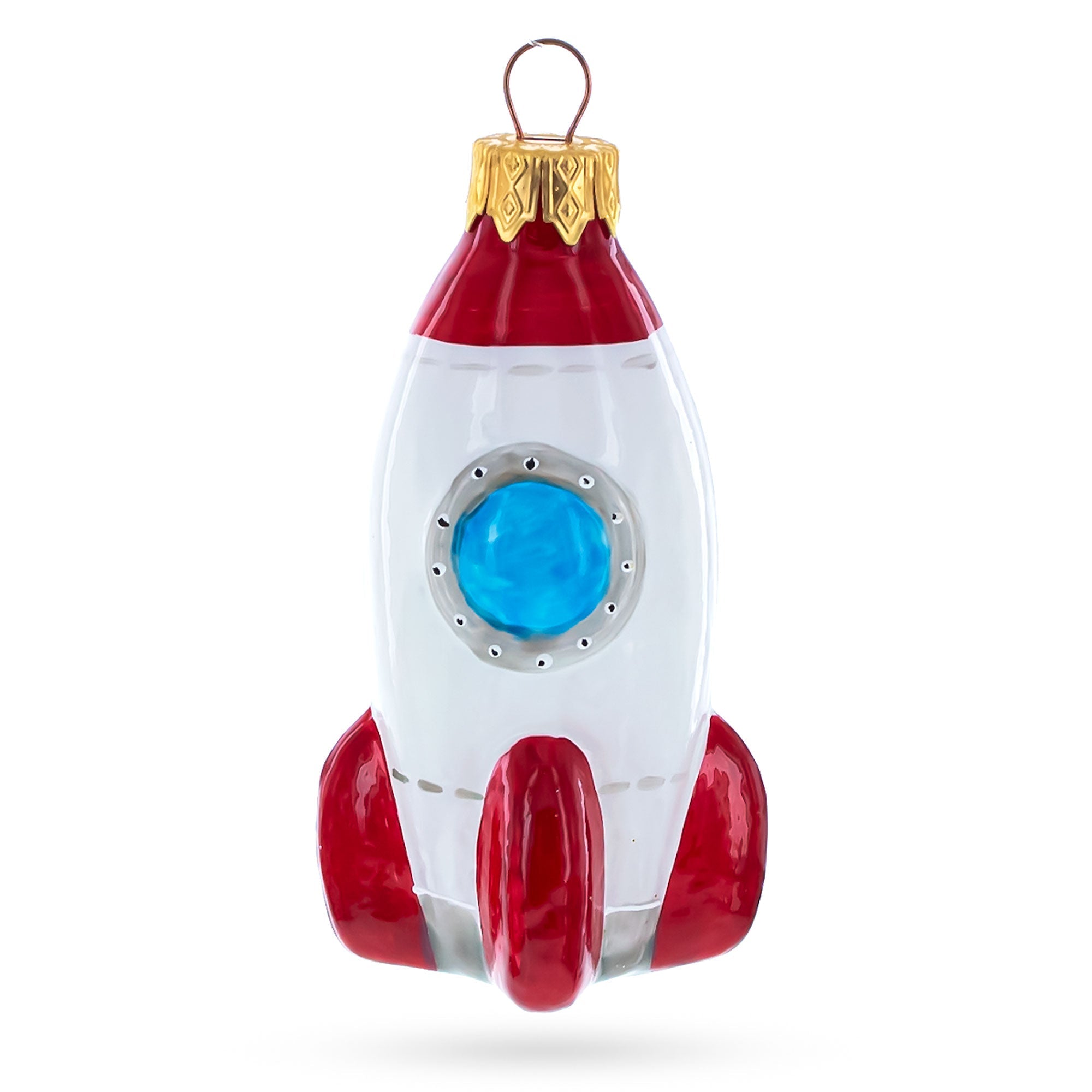Retro Space Rocket Glass Christmas Ornament