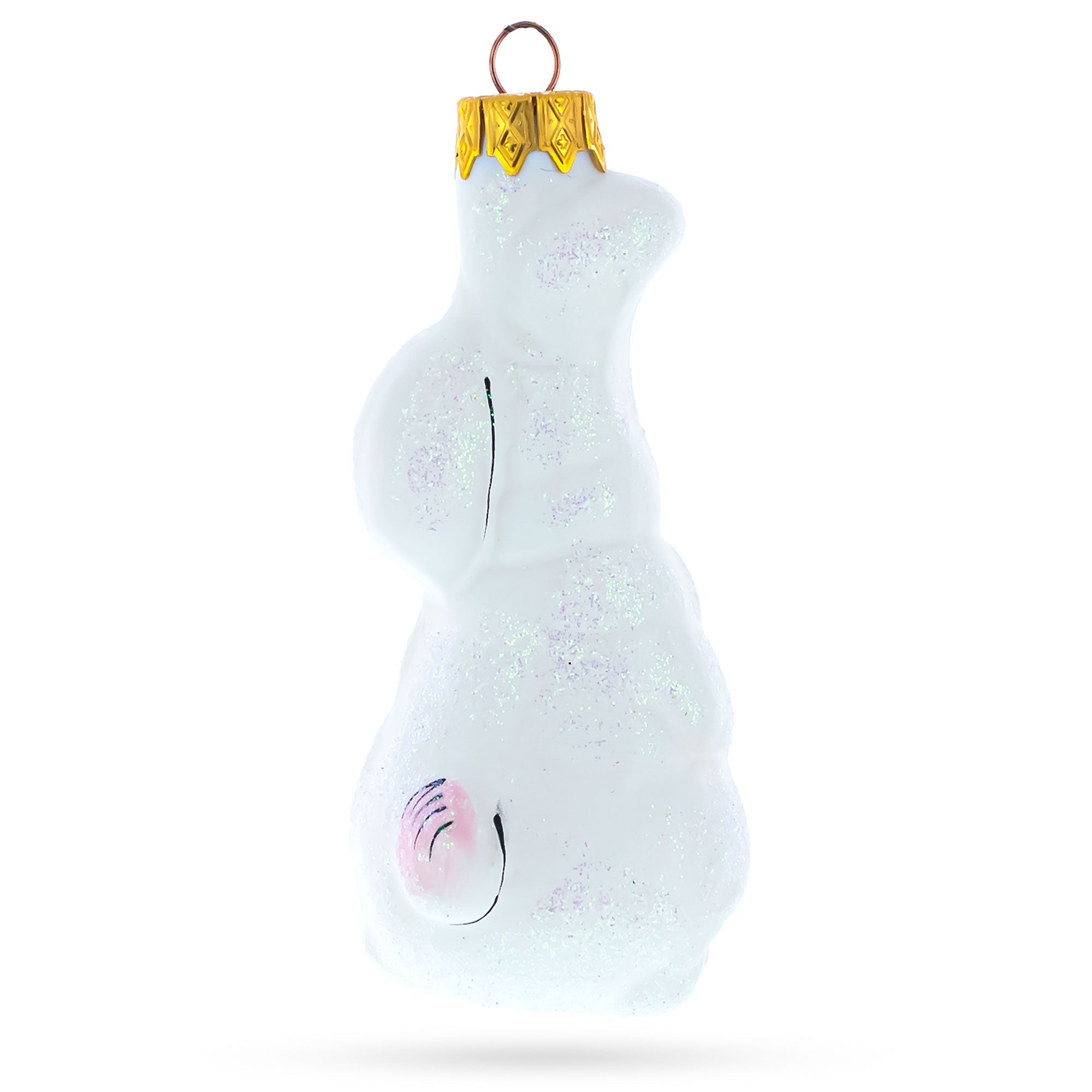 Whimsical White Bunny with Pink Ears Glass Christmas Ornament
