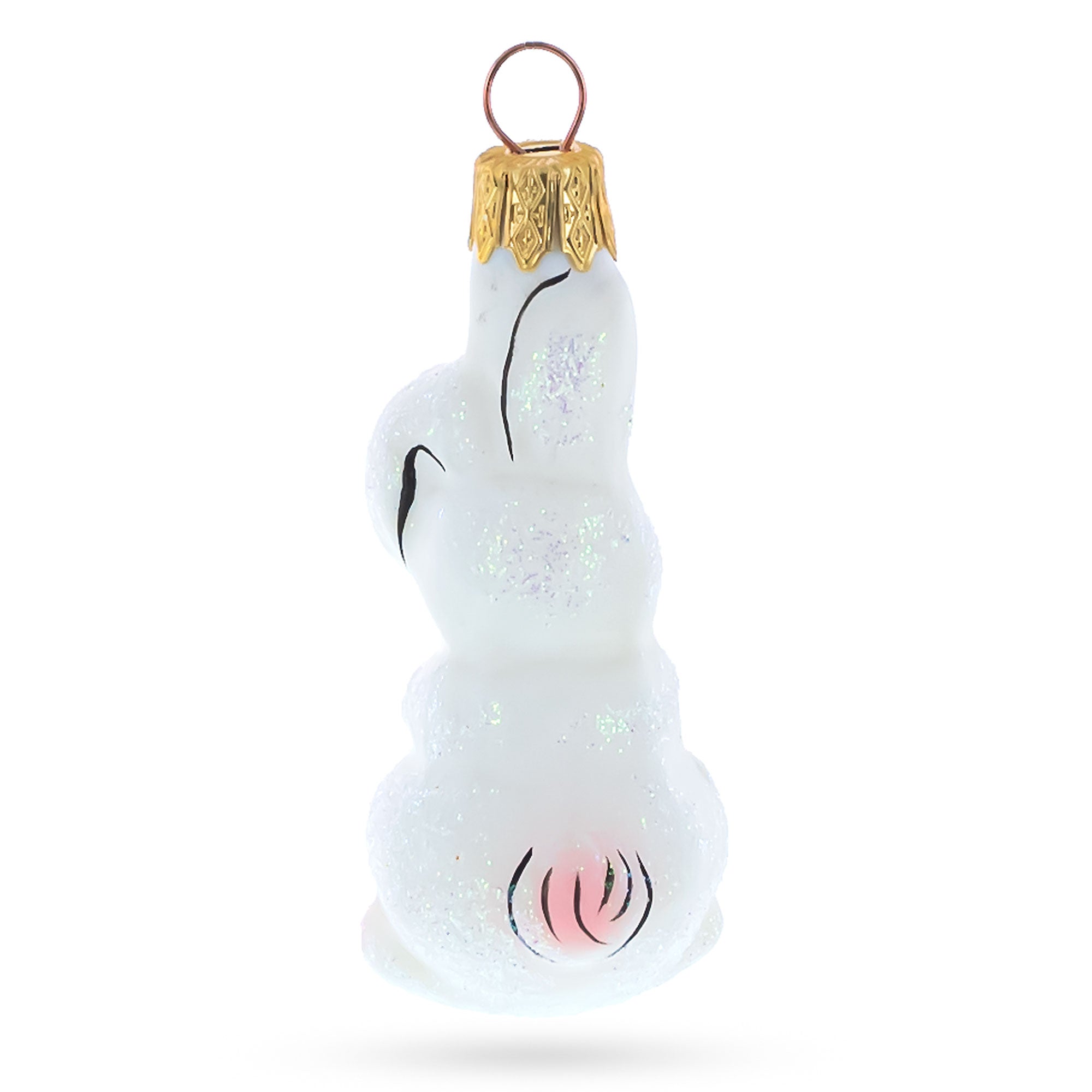 Whimsical White Rabbit with Pink Ears Glass Christmas Ornament