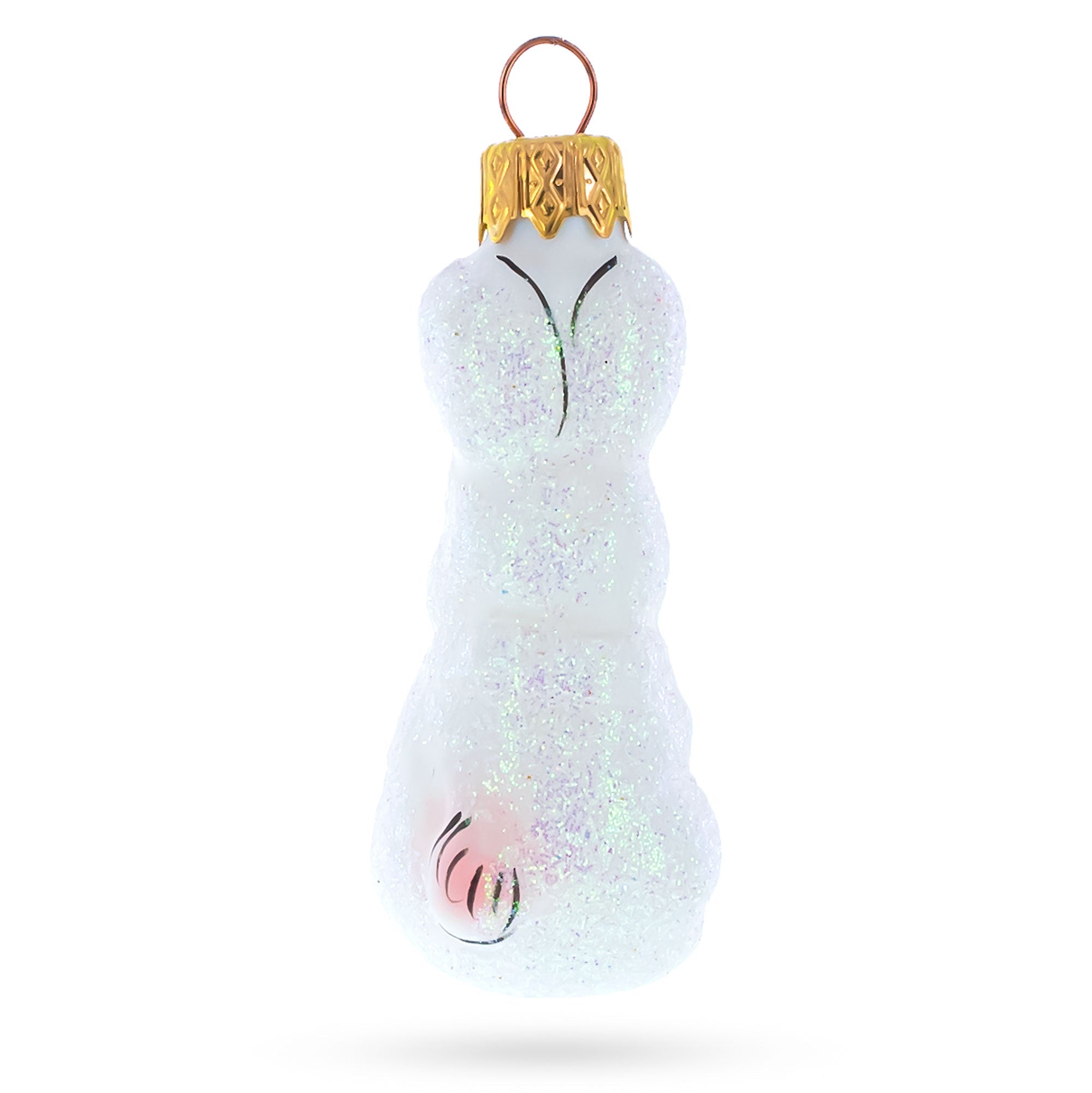 Tall Ear White Bunny Glass Christmas Ornament