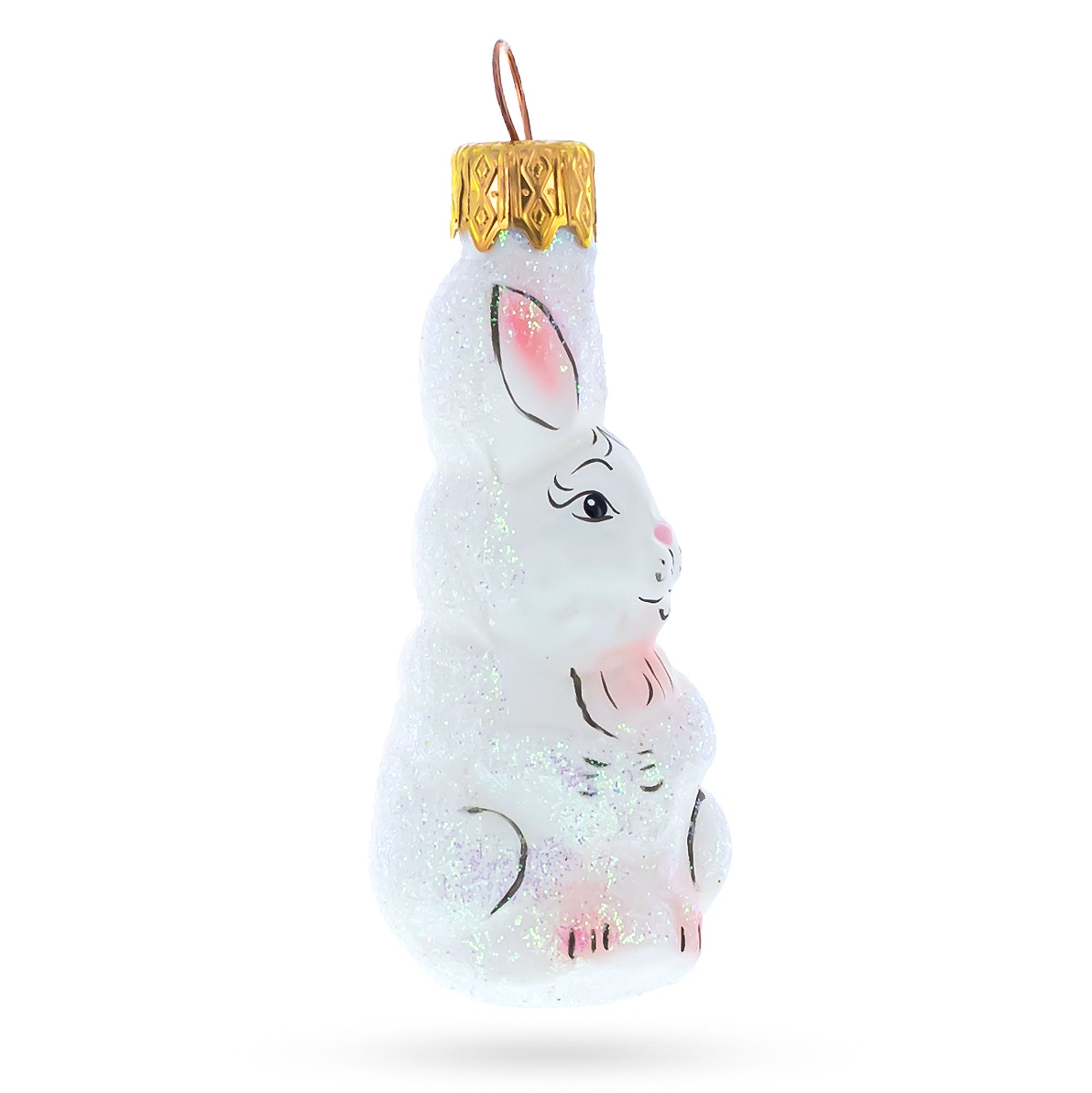 Tall Ear White Bunny Glass Christmas Ornament