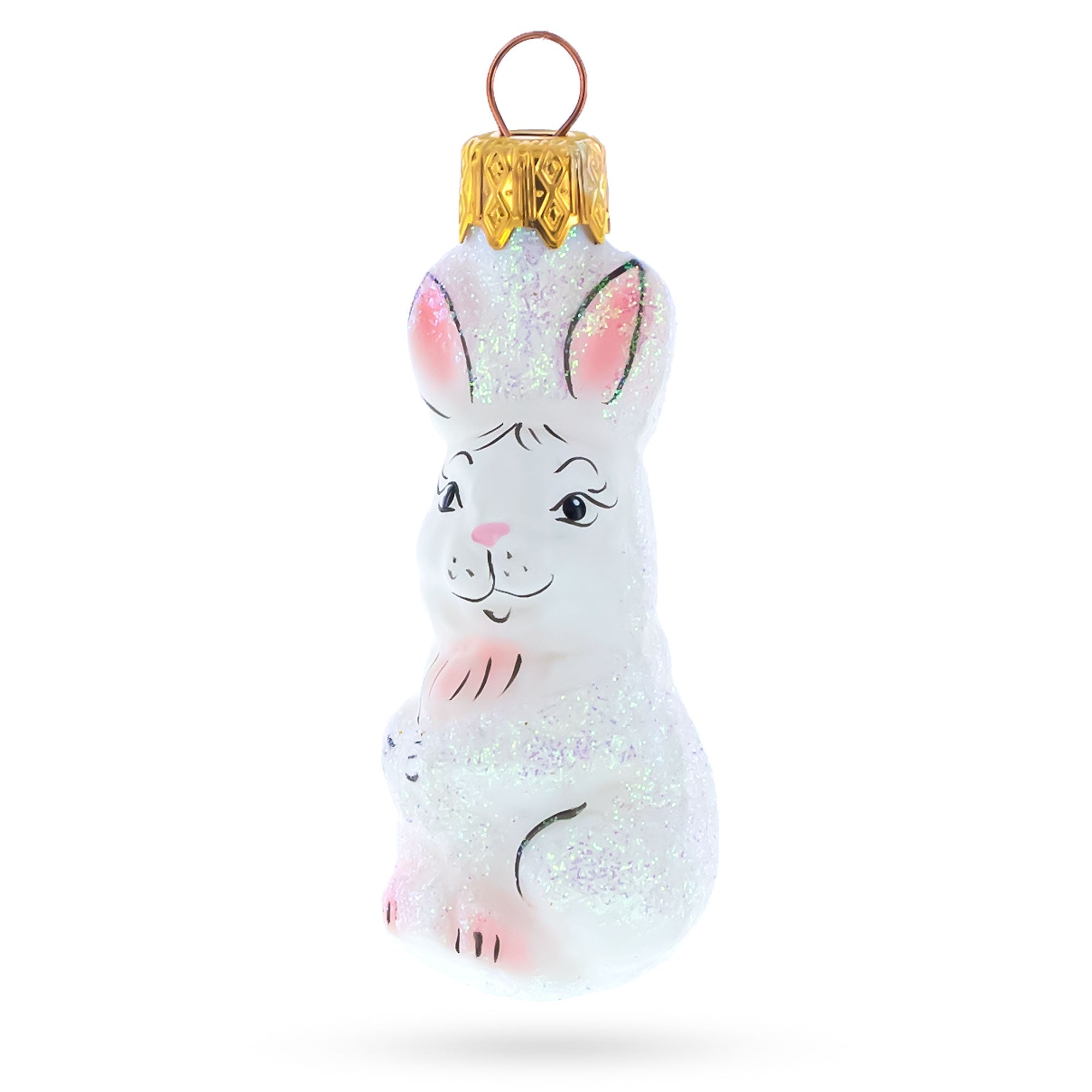 Tall Ear White Bunny Glass Christmas Ornament