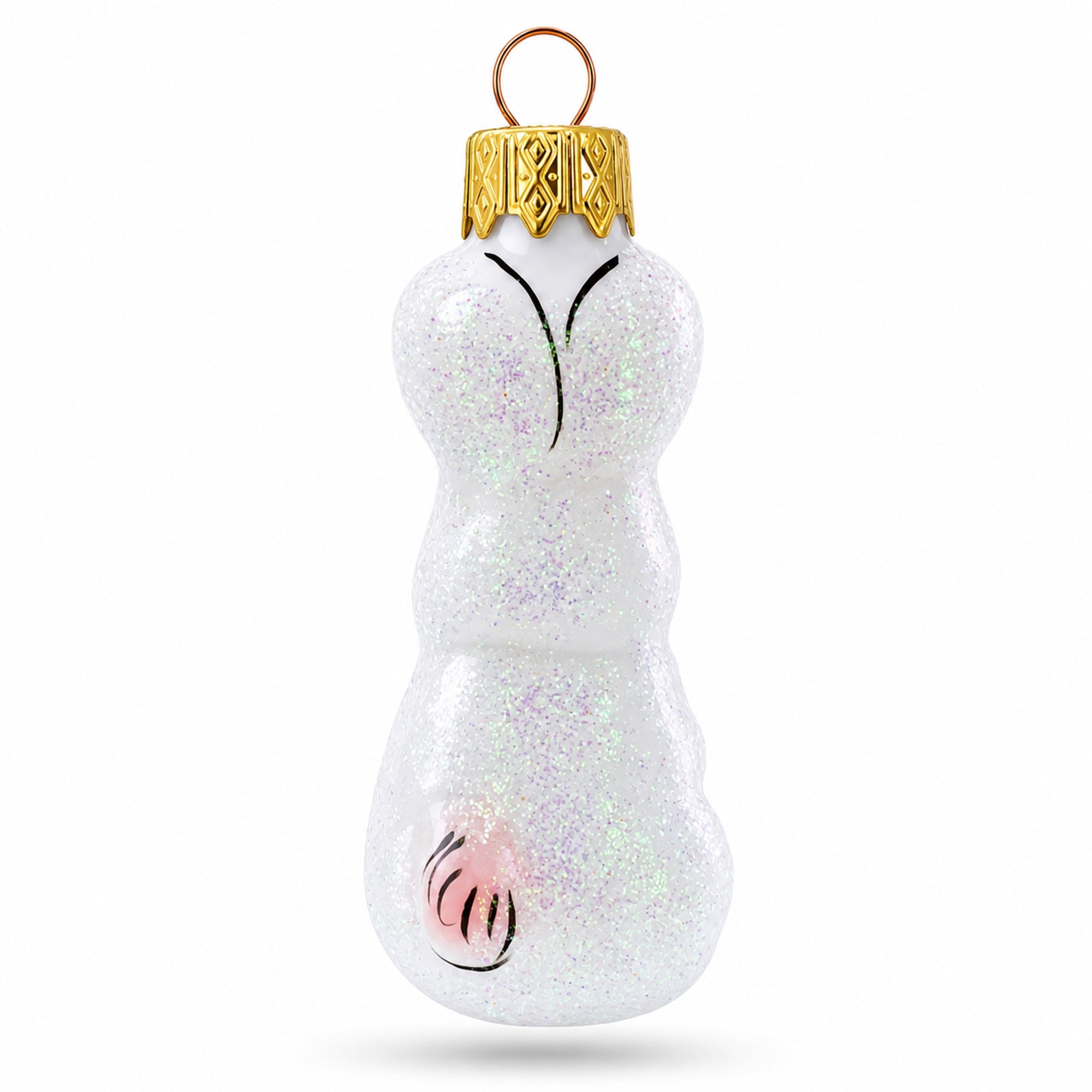Tall Ear White Bunny Glass Christmas Ornament