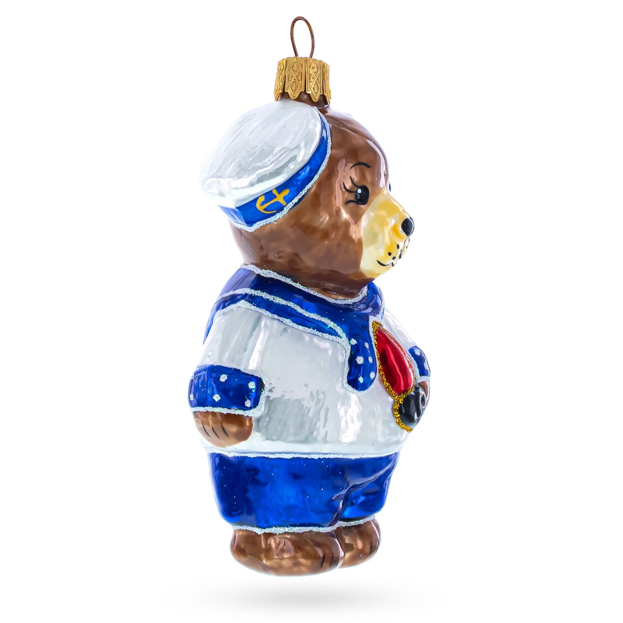 Sailor Teddy Bear with Nautical Outfit Glass Christmas Ornament