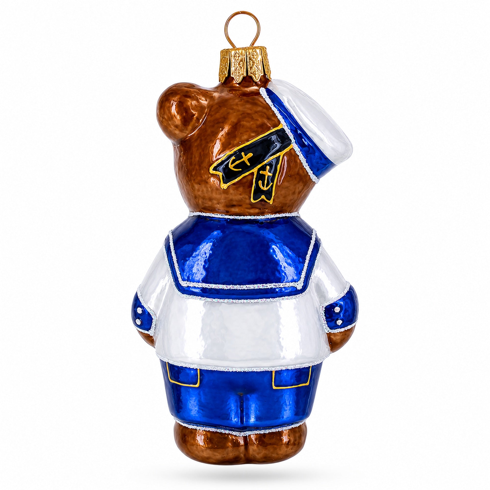 Sailor Teddy Bear with Nautical Outfit Glass Christmas Ornament