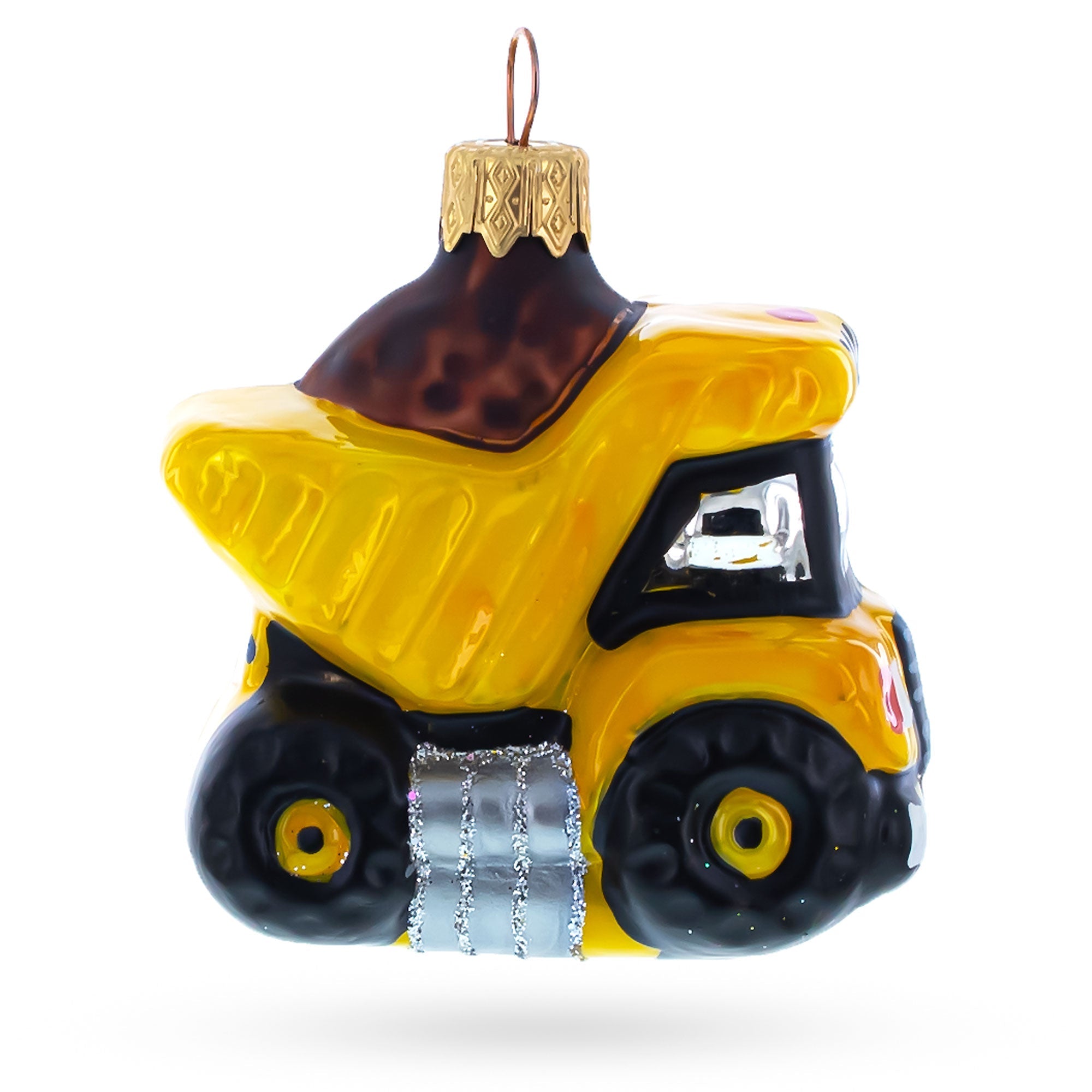 Construction Dump Truck Glass Christmas Ornament