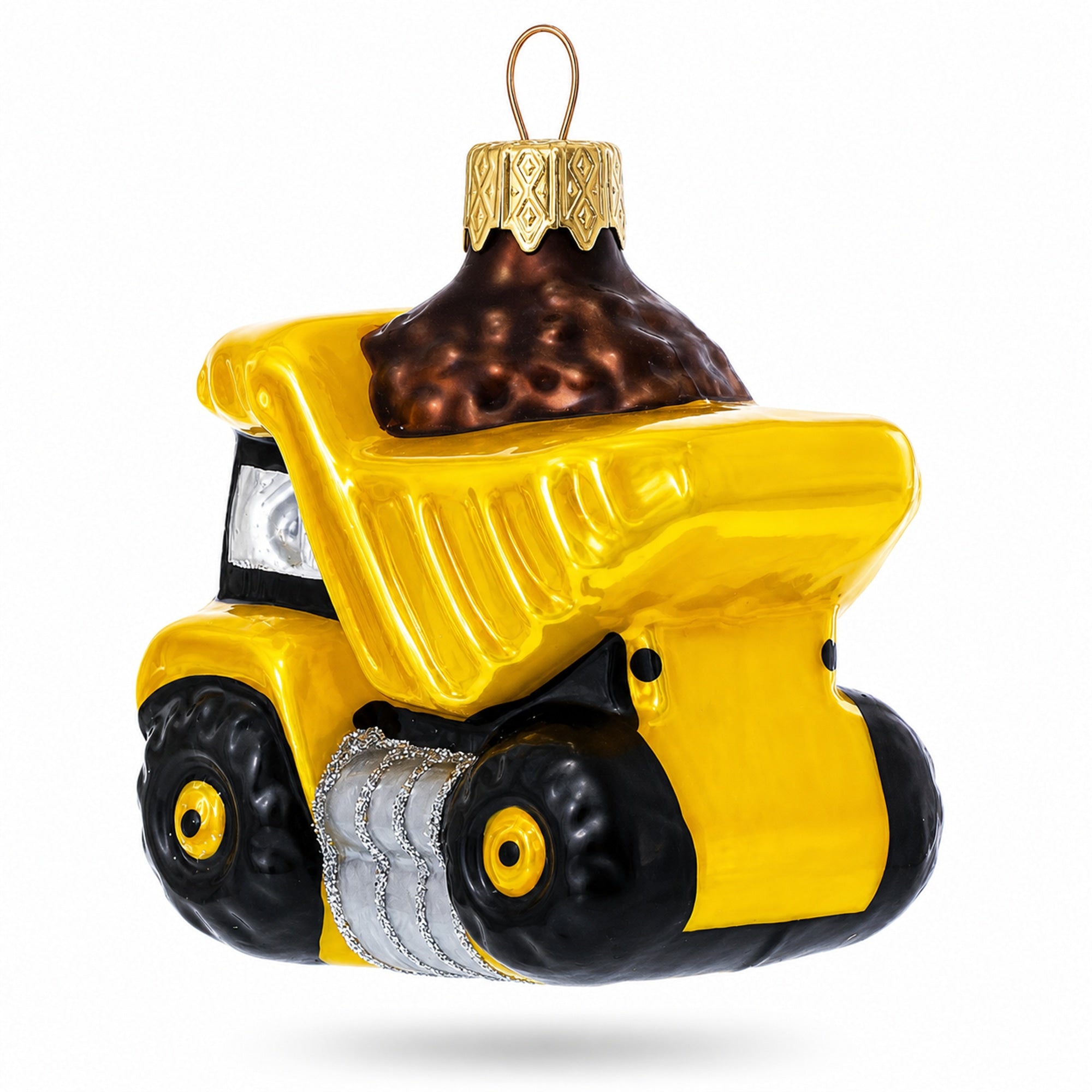 Construction Dump Truck Glass Christmas Ornament