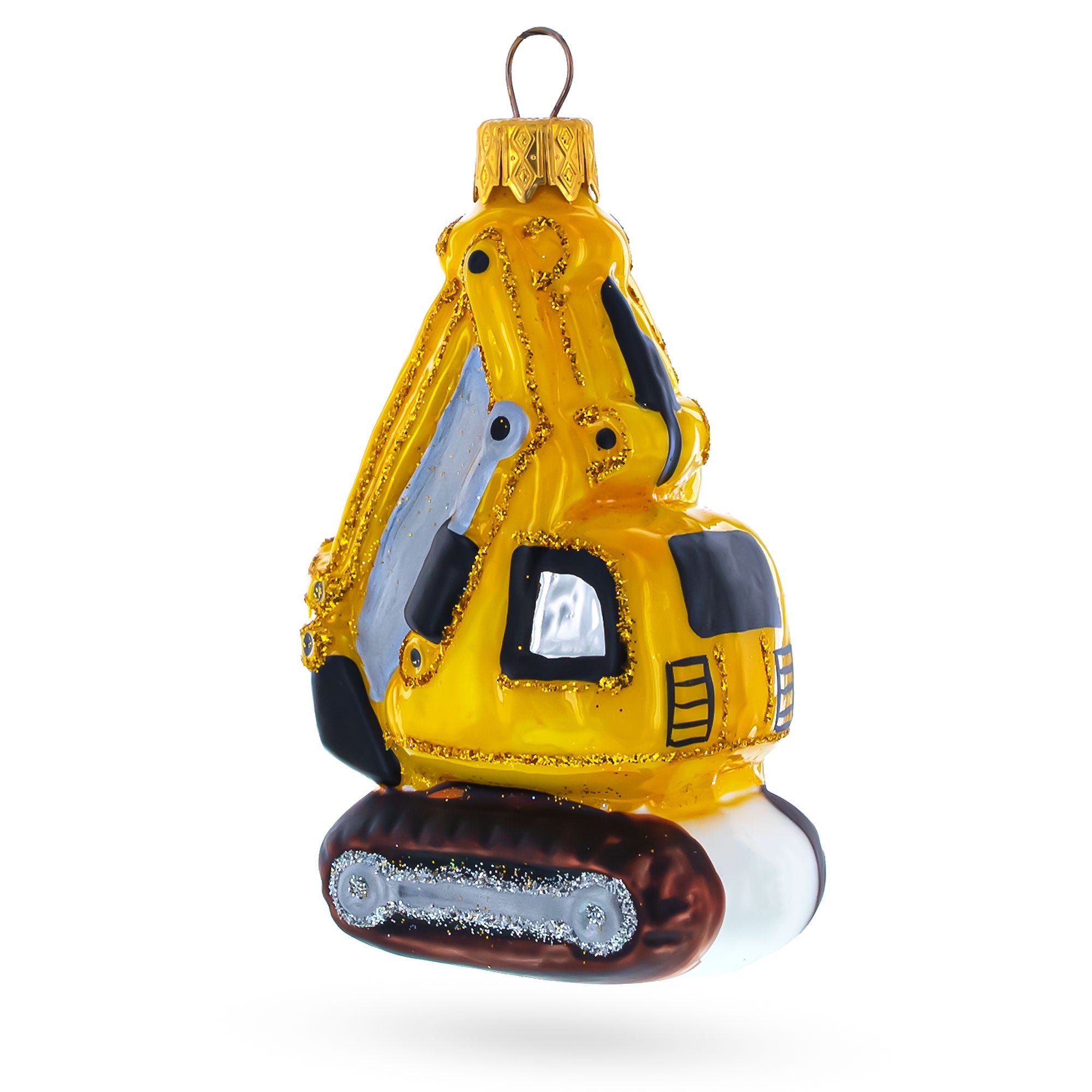 Excavator with Tracked Base Glass Christmas Ornament