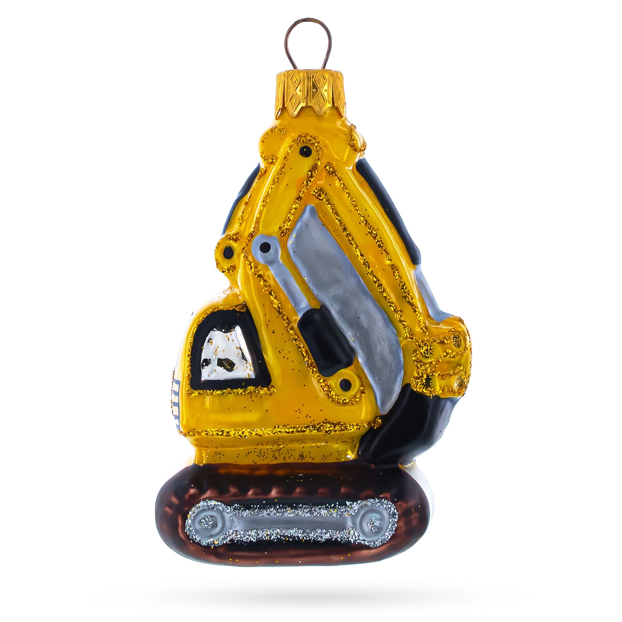 Excavator with Tracked Base Glass Christmas Ornament