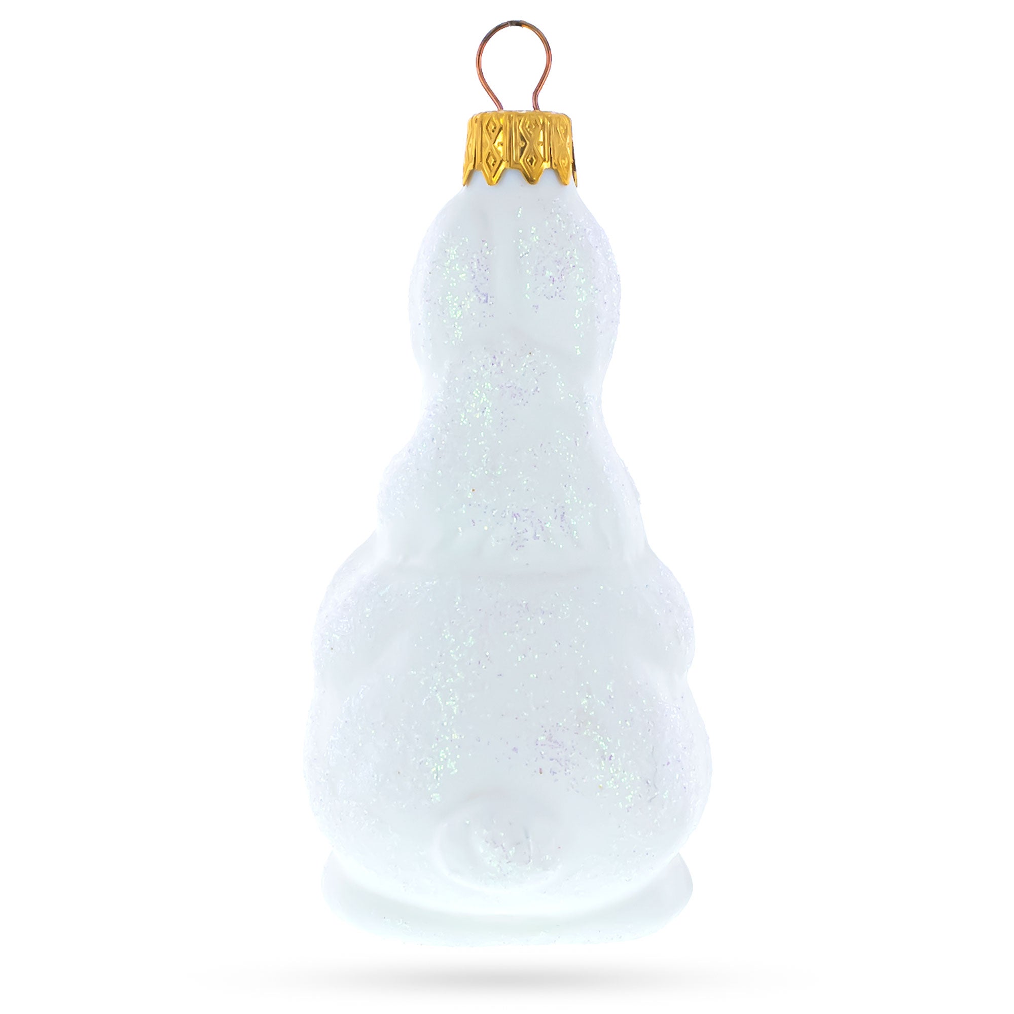 White Bunny with Timepiece Motif Glass Christmas Ornament
