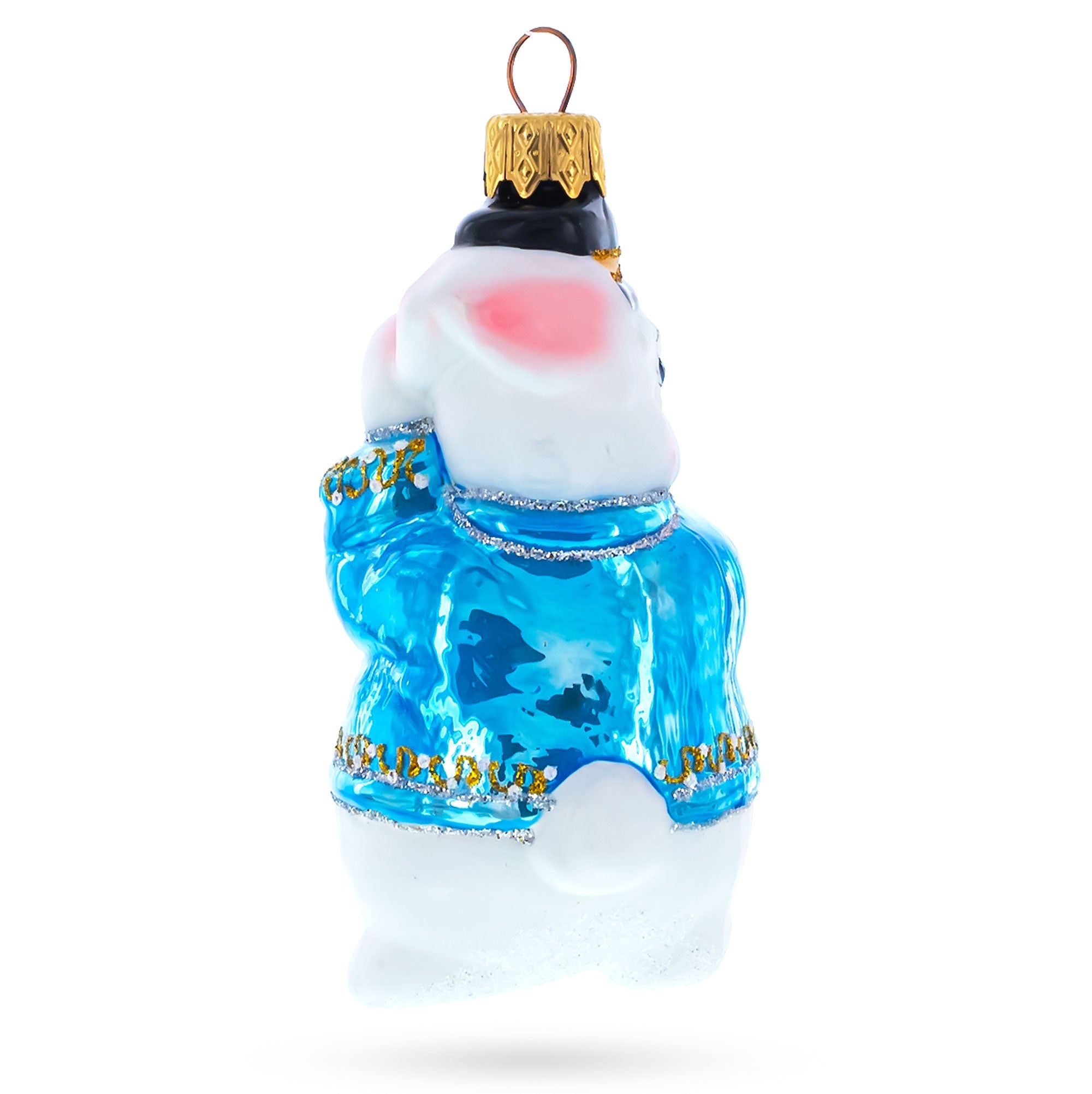 Rabbit with Blue Winter Coat and Gold Watch Glass Christmas Ornament
