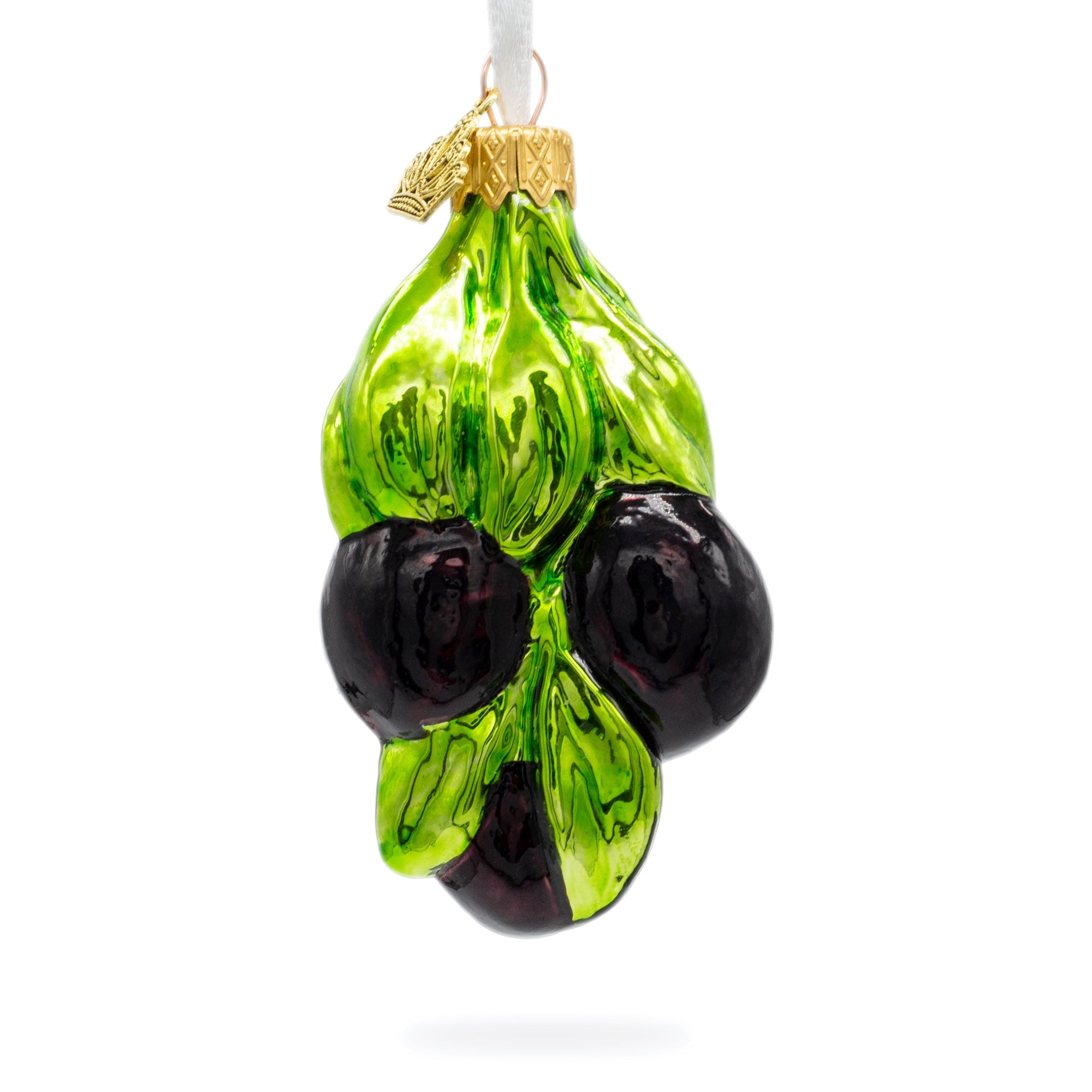 Black Olives with Glossy Green Leaves Glass Christmas Ornament