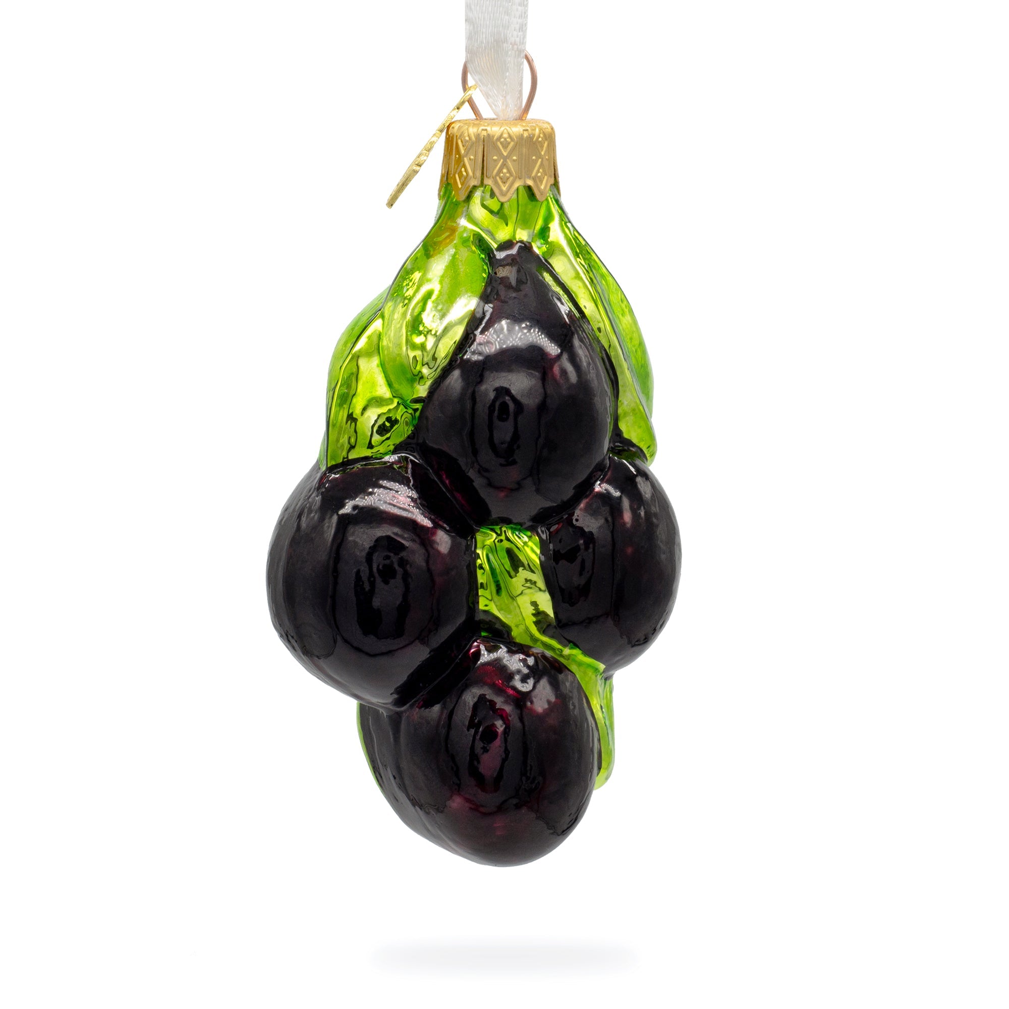 Black Olives with Glossy Green Leaves Glass Christmas Ornament