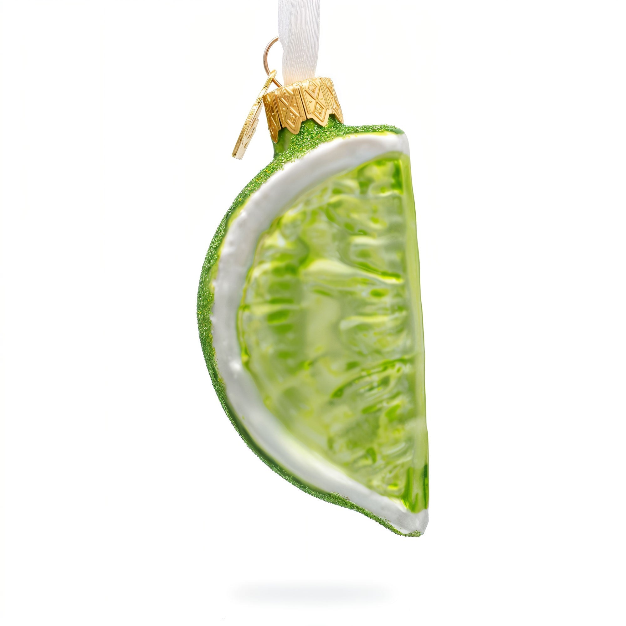 Lime Fruit Slice with Sparkle Finish Glass Christmas Ornament