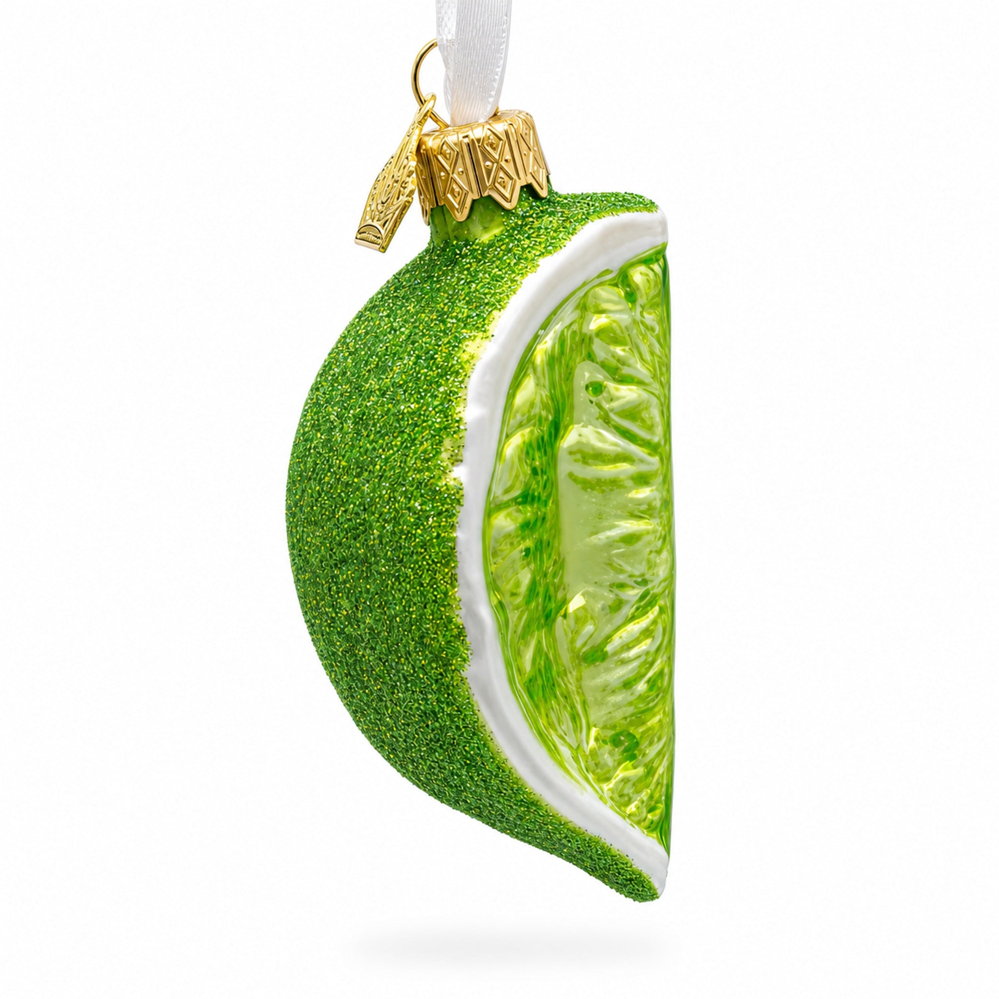 Lime Fruit Slice with Sparkle Finish Glass Christmas Ornament