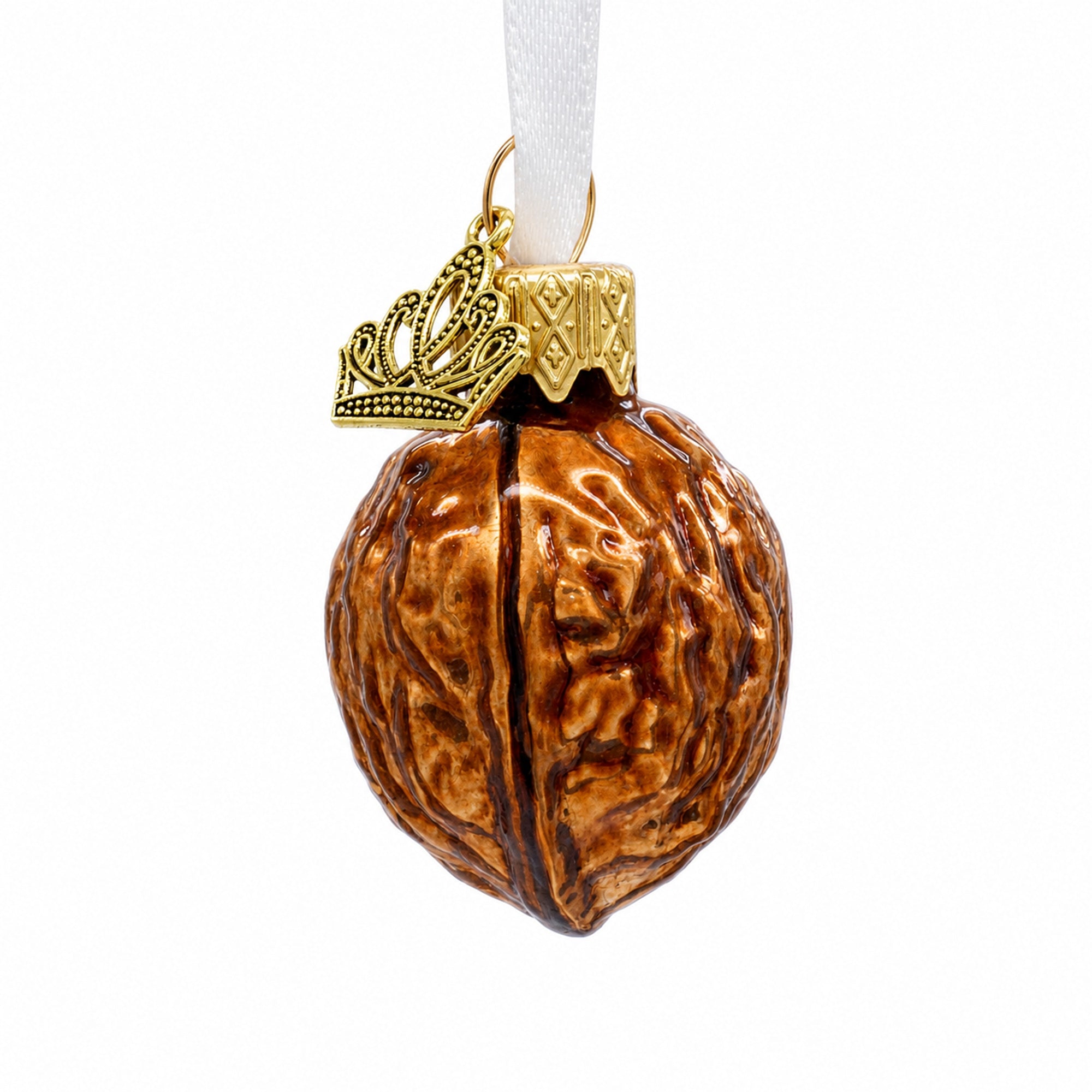 Realistic Walnut with Textured Shell Glass Christmas Ornament