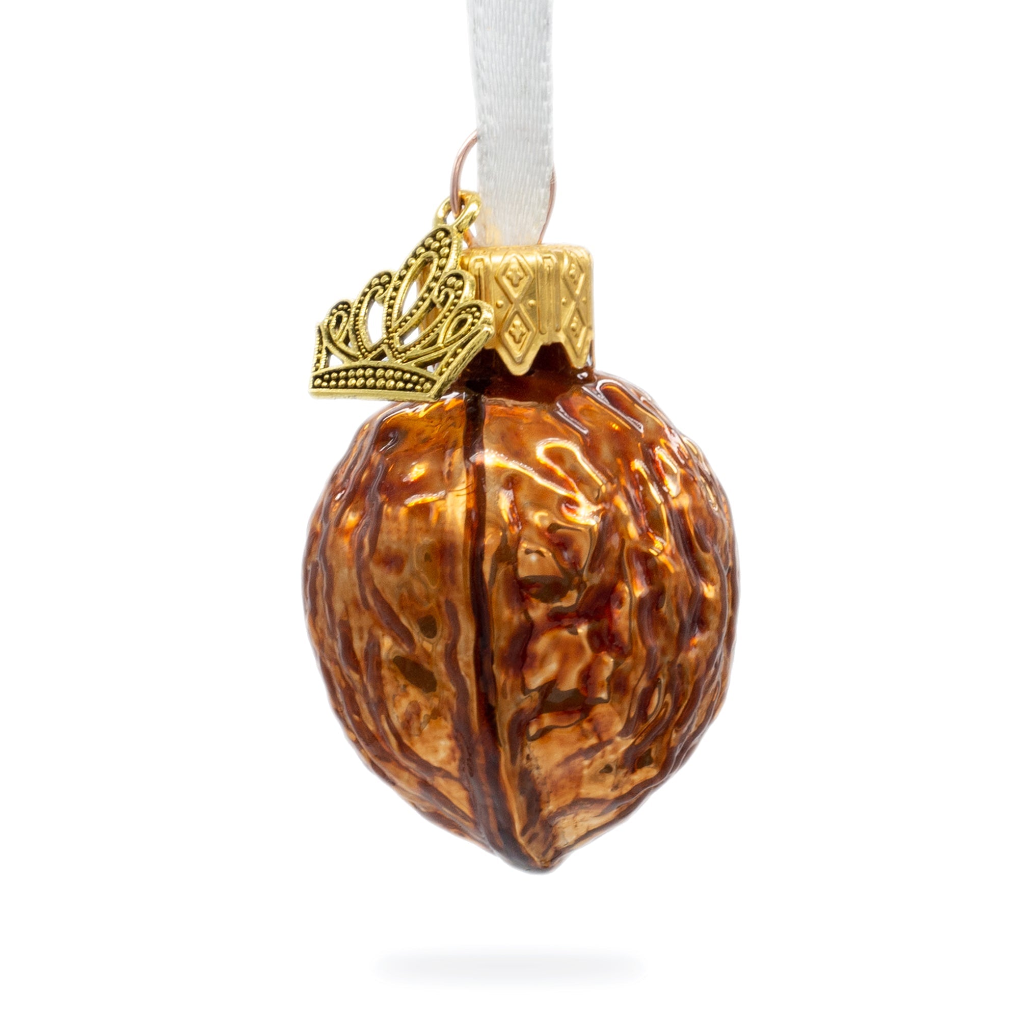 Realistic Walnut with Textured Shell Glass Christmas Ornament