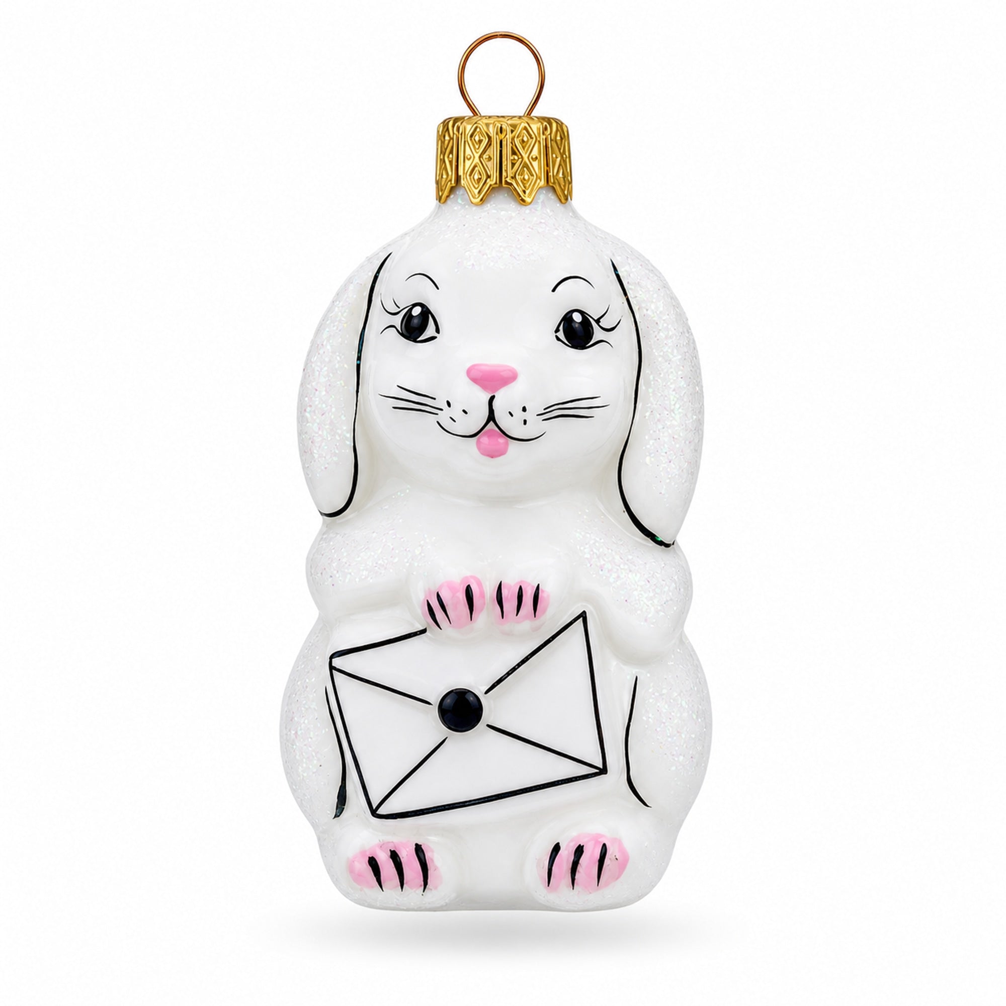 Whimsical Bunny Messenger with Envelope Glass Ornaments