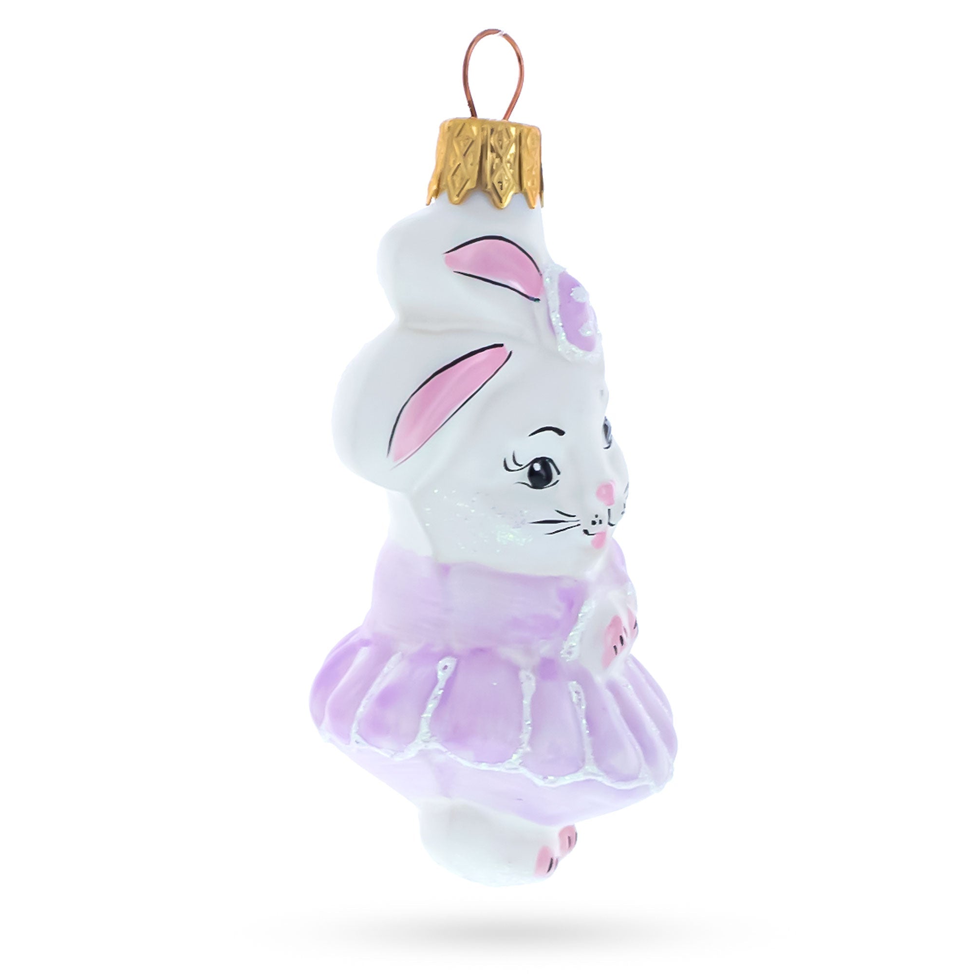 White Bunny Wearing Purple Tutu Dress Glass Christmas Ornament