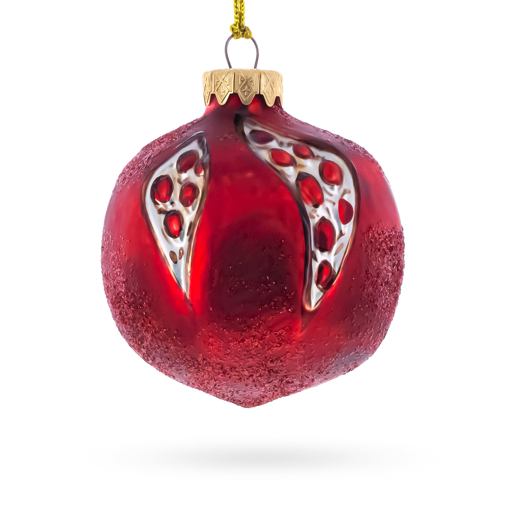 Pomegranate with Cut Open Seed Details Glass Christmas Ornament