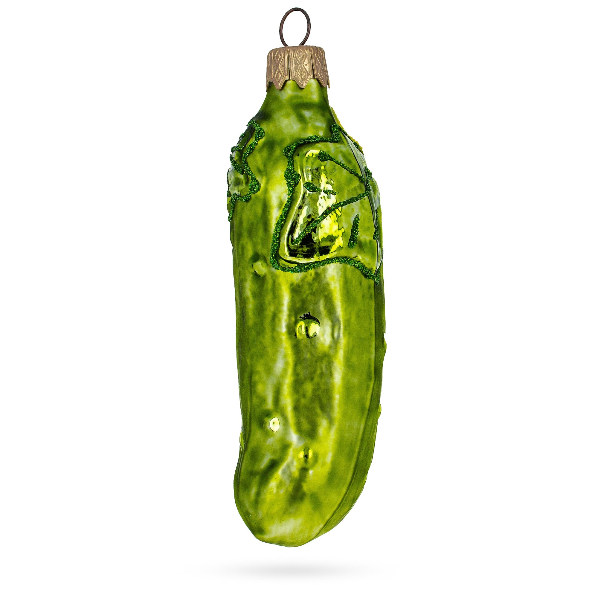 Cucumber with Vine and Star Blossom Glass Christmas Ornament