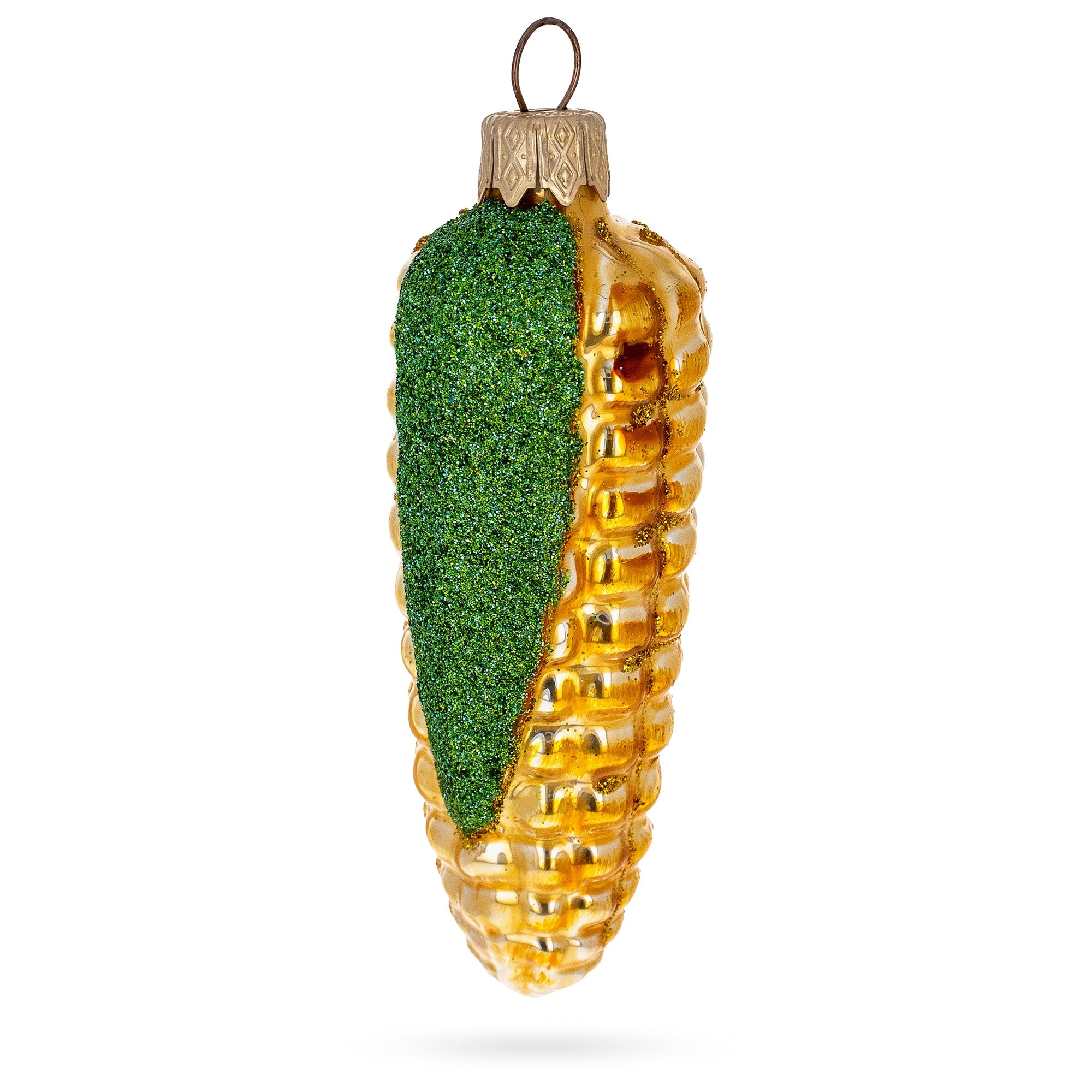 Corn Cob with Glossy Finish and Glitter Husk Glass Christmas Ornament