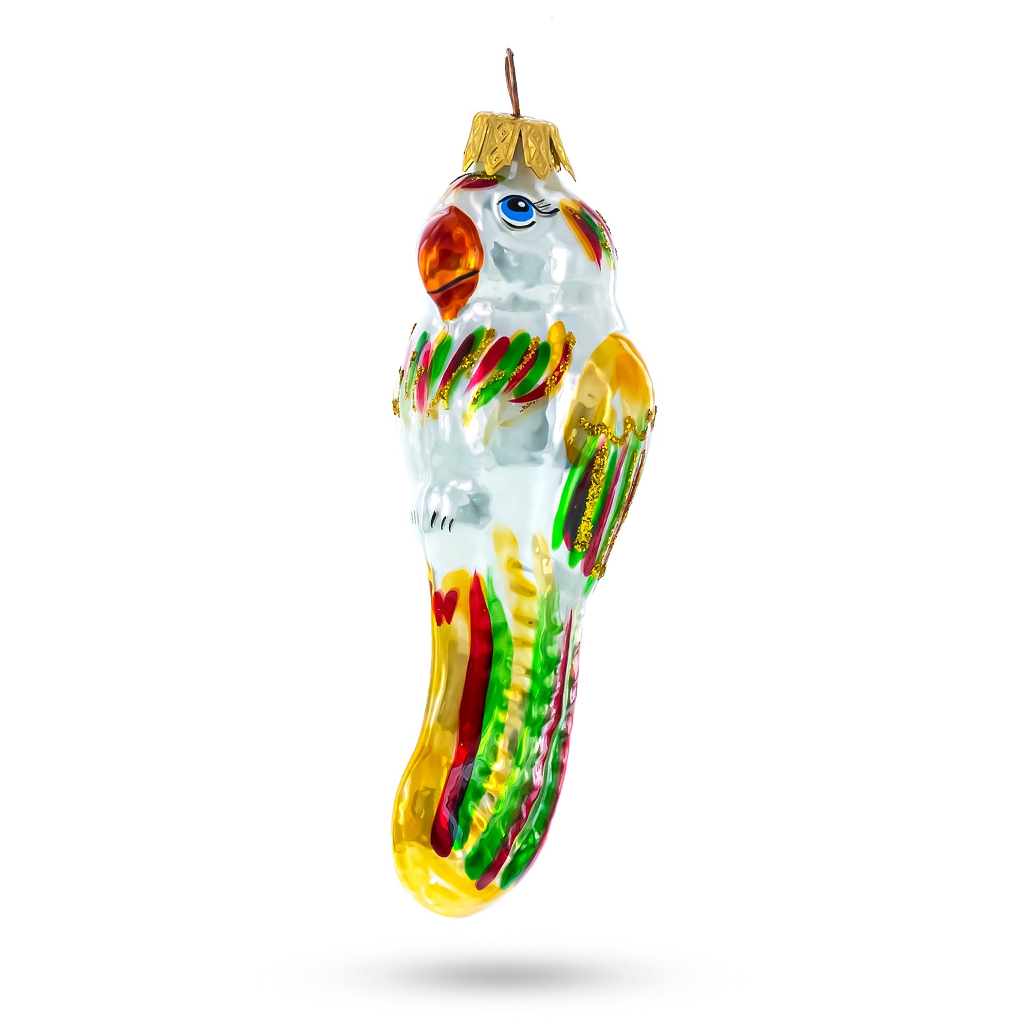 Rainbow-Tailed Parrot Glass Christmas Ornament