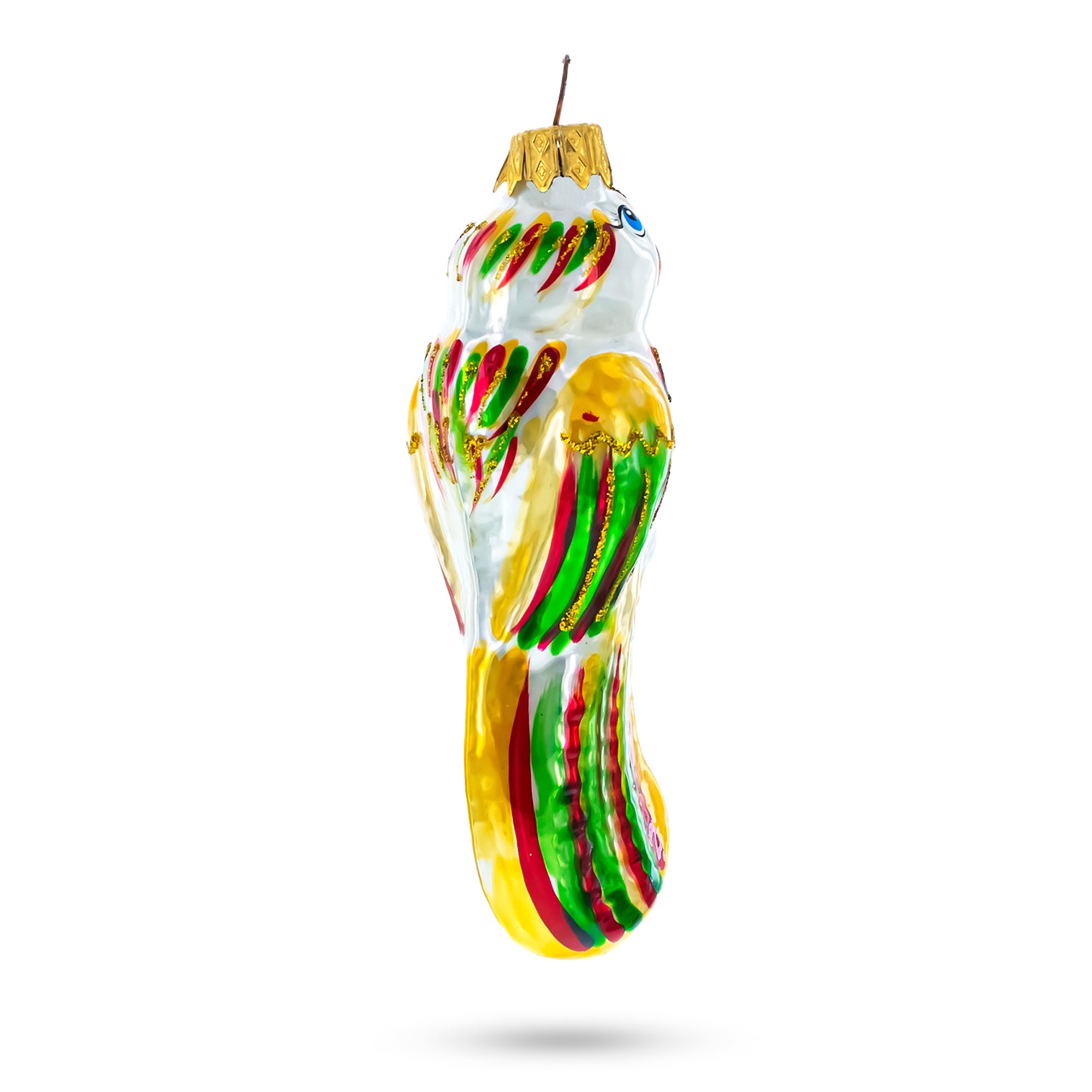 Rainbow-Tailed Parrot Glass Christmas Ornament