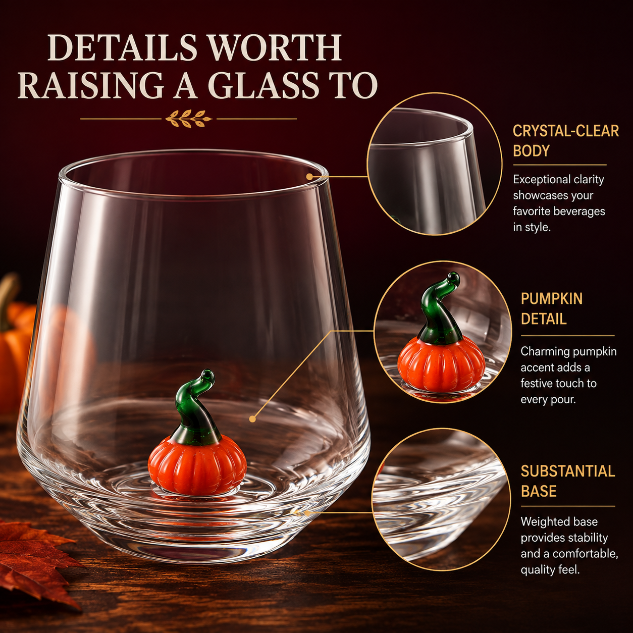 Khen Pumpkin Glass Set Fall Drinkware Decorative - 12oz Clear