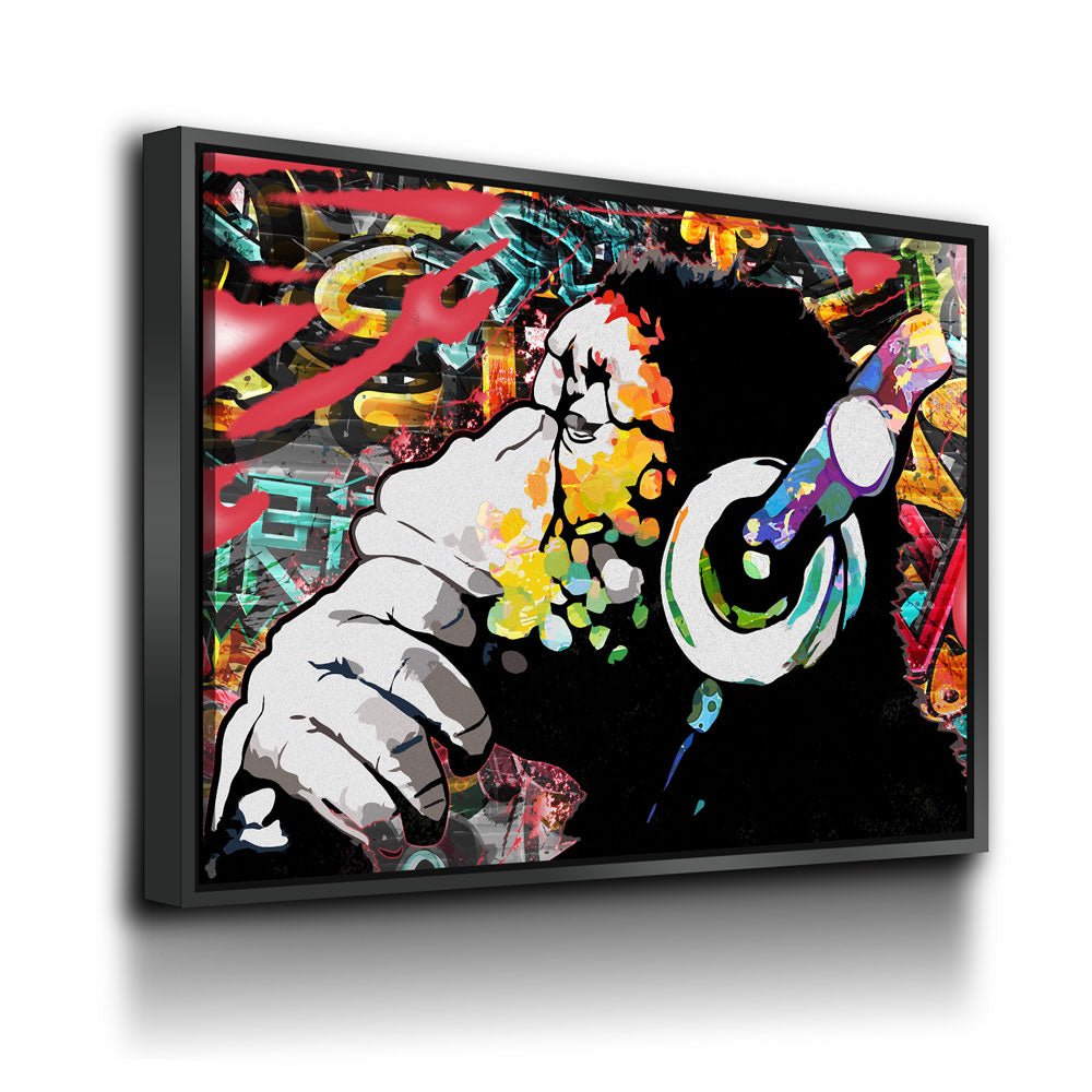 Abstract Monkey Headphones DJ Canvas Wall Art, Monkey DJ Decor