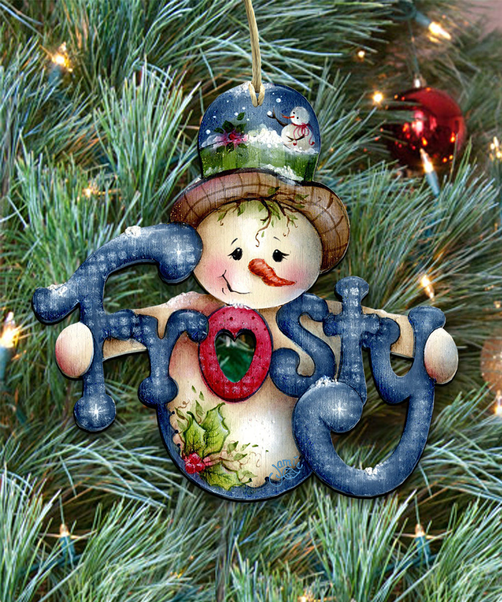 Home for The Holidays Wooden Ornaments Set of 3 by Jamie Mills-Price - Christmas Santa Snowman Decor - 8100037S3-MP