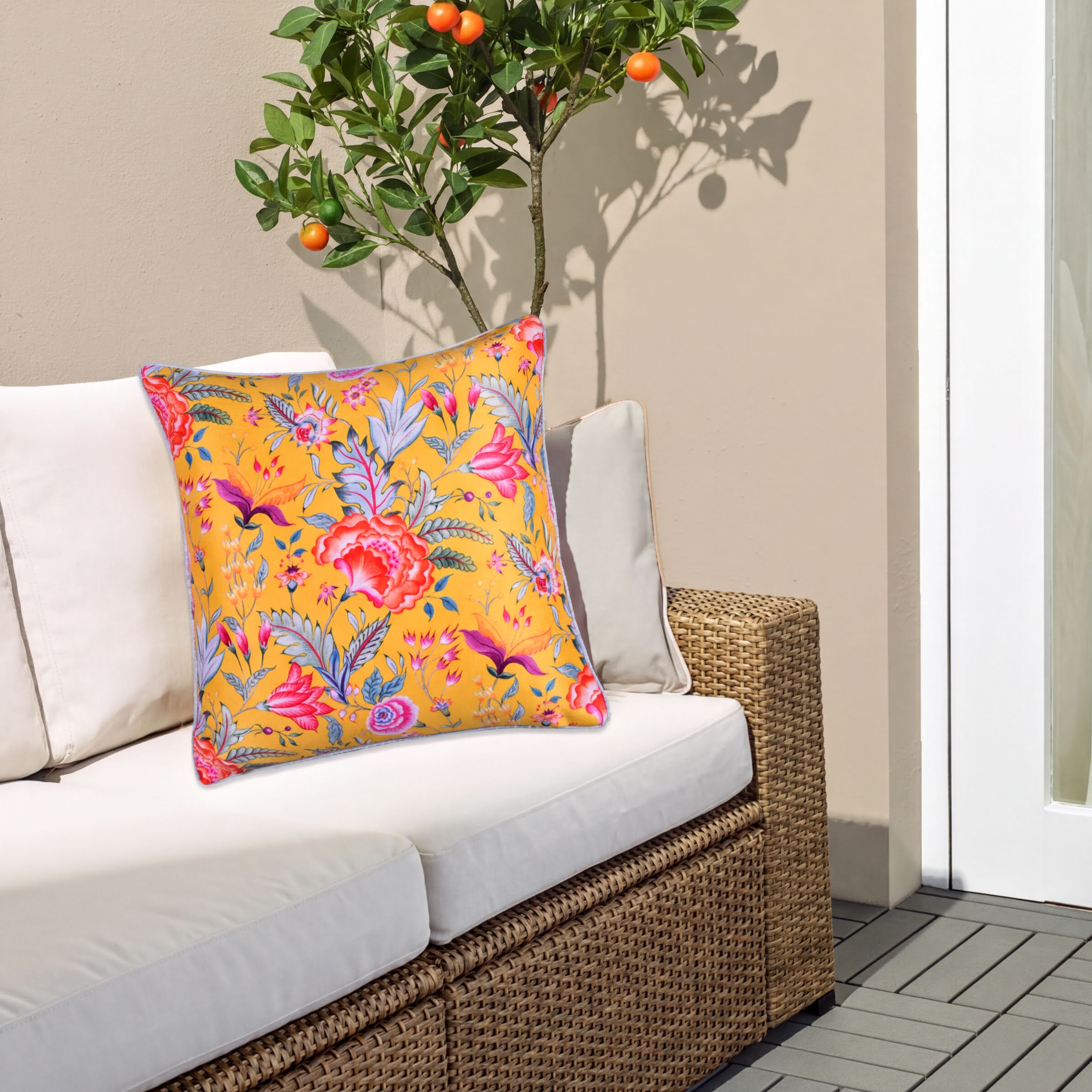 Floral Throw Pillow Covers - 20x20 Inches | Decorative Yellow Cushion Covers