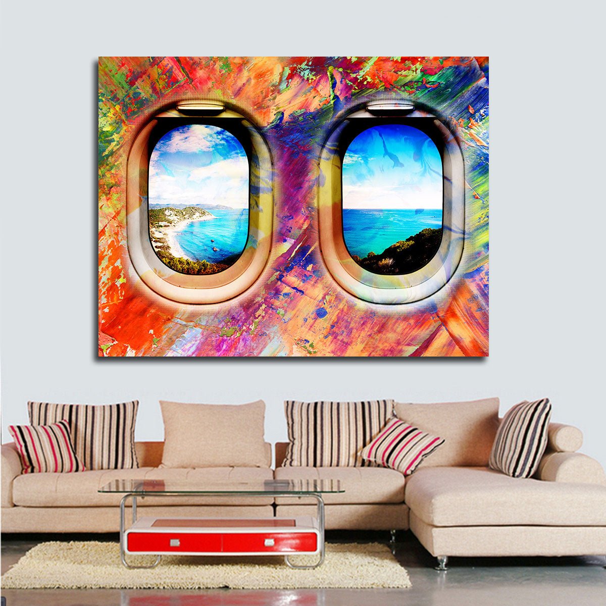 Airplane Window Seat Travel Lovers Framed Canvas Wall Art Abstract Airplane Window Art