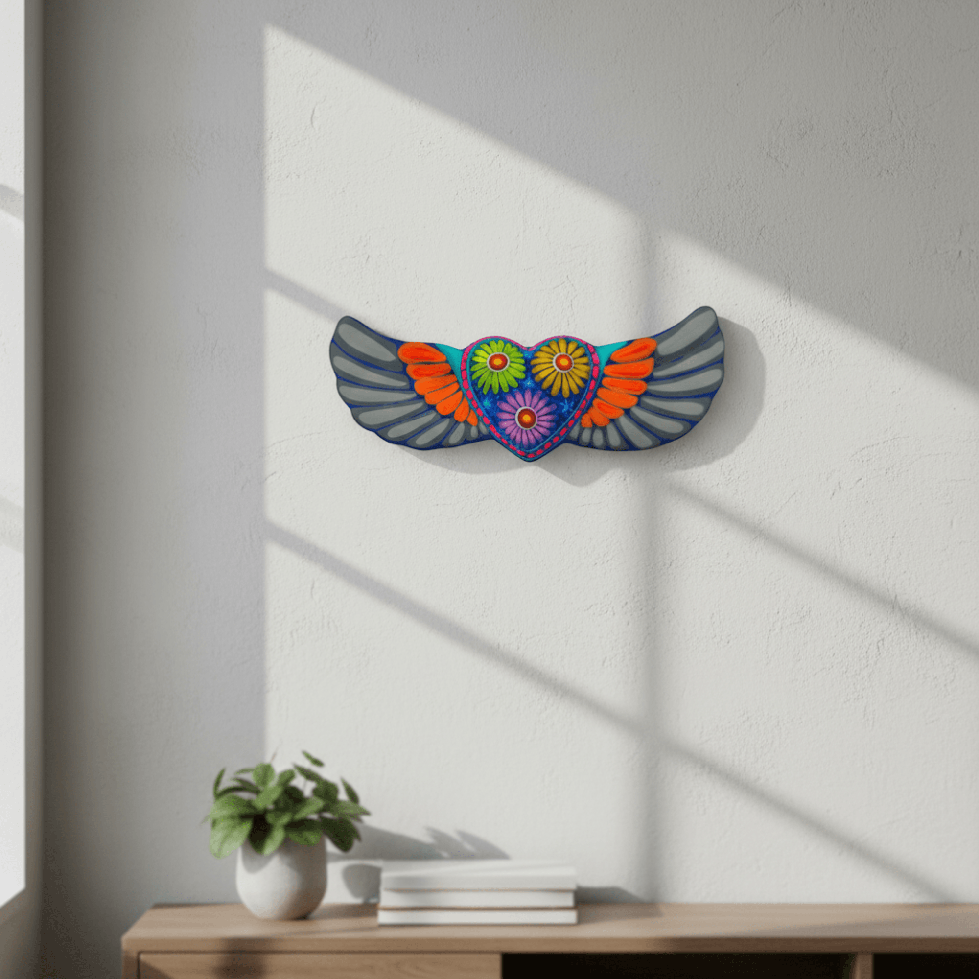 Alebrije Heart Wall Art | Colorful Mexican Wings