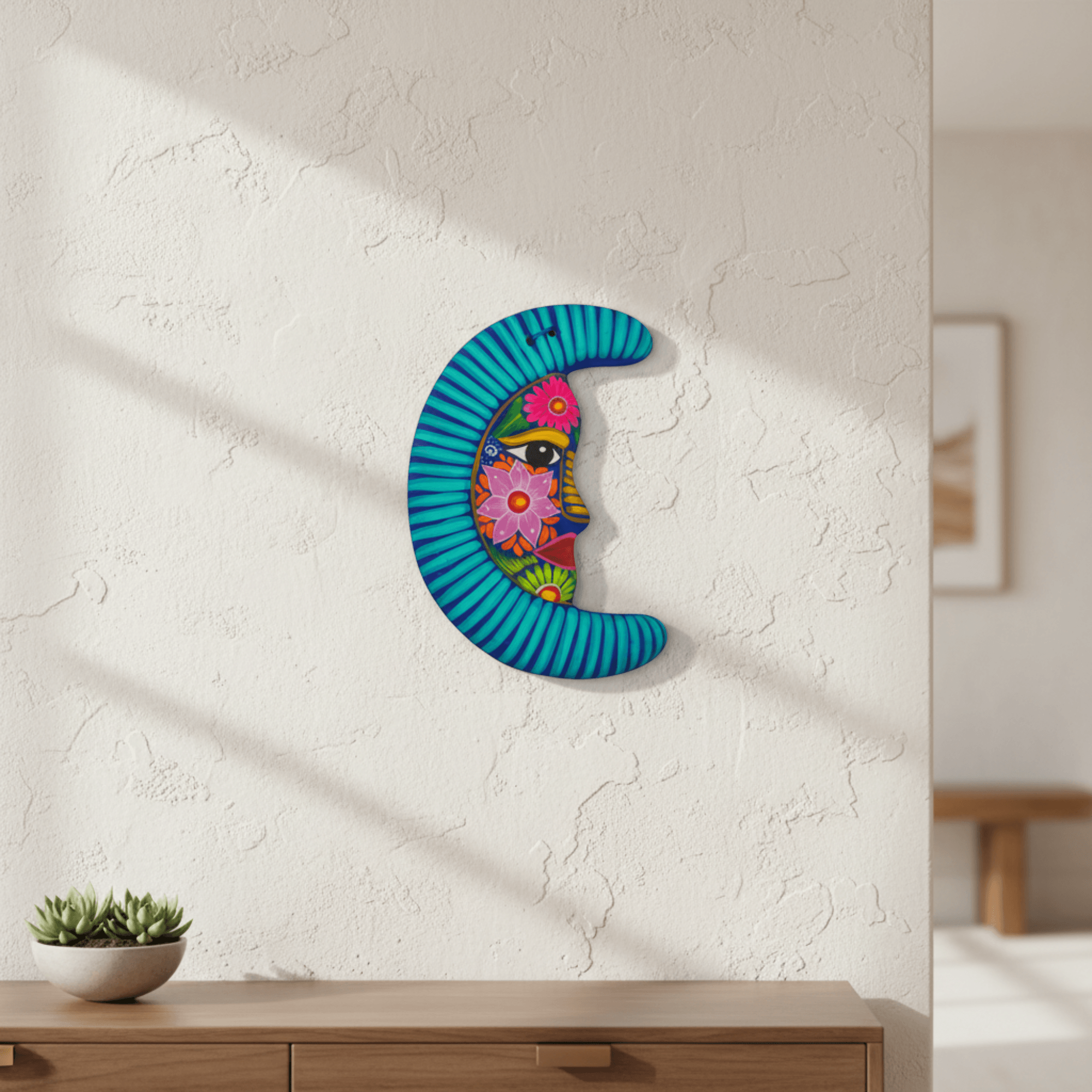 Alebrije Moon Wall Art | Hand-Painted Floral Design