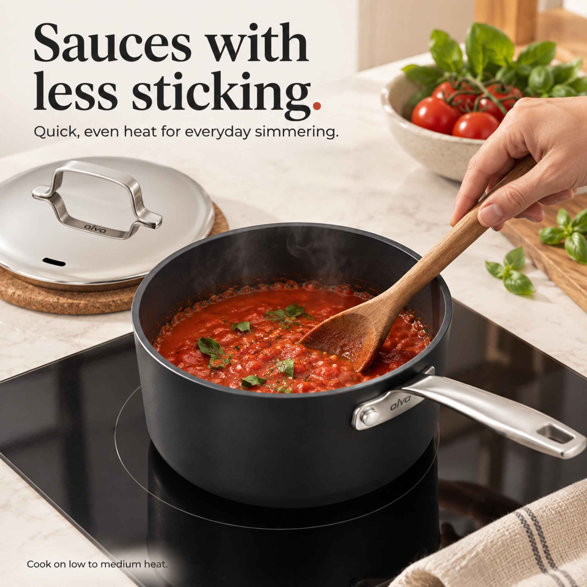 Ceramic Nonstick Saucepan with Lid, 2-Qt