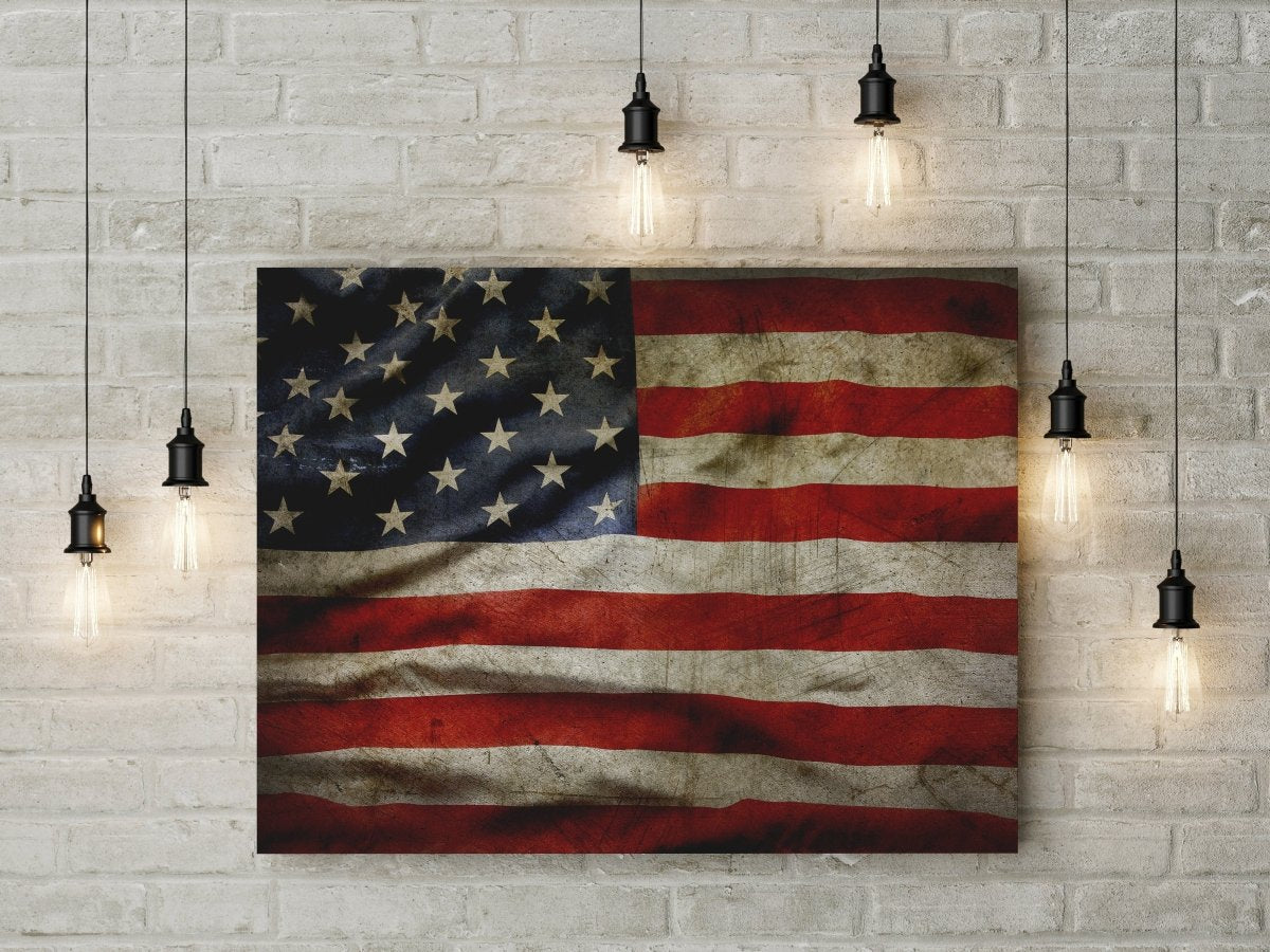 American Flag Canvas Wall Art Grunge Style American Flag