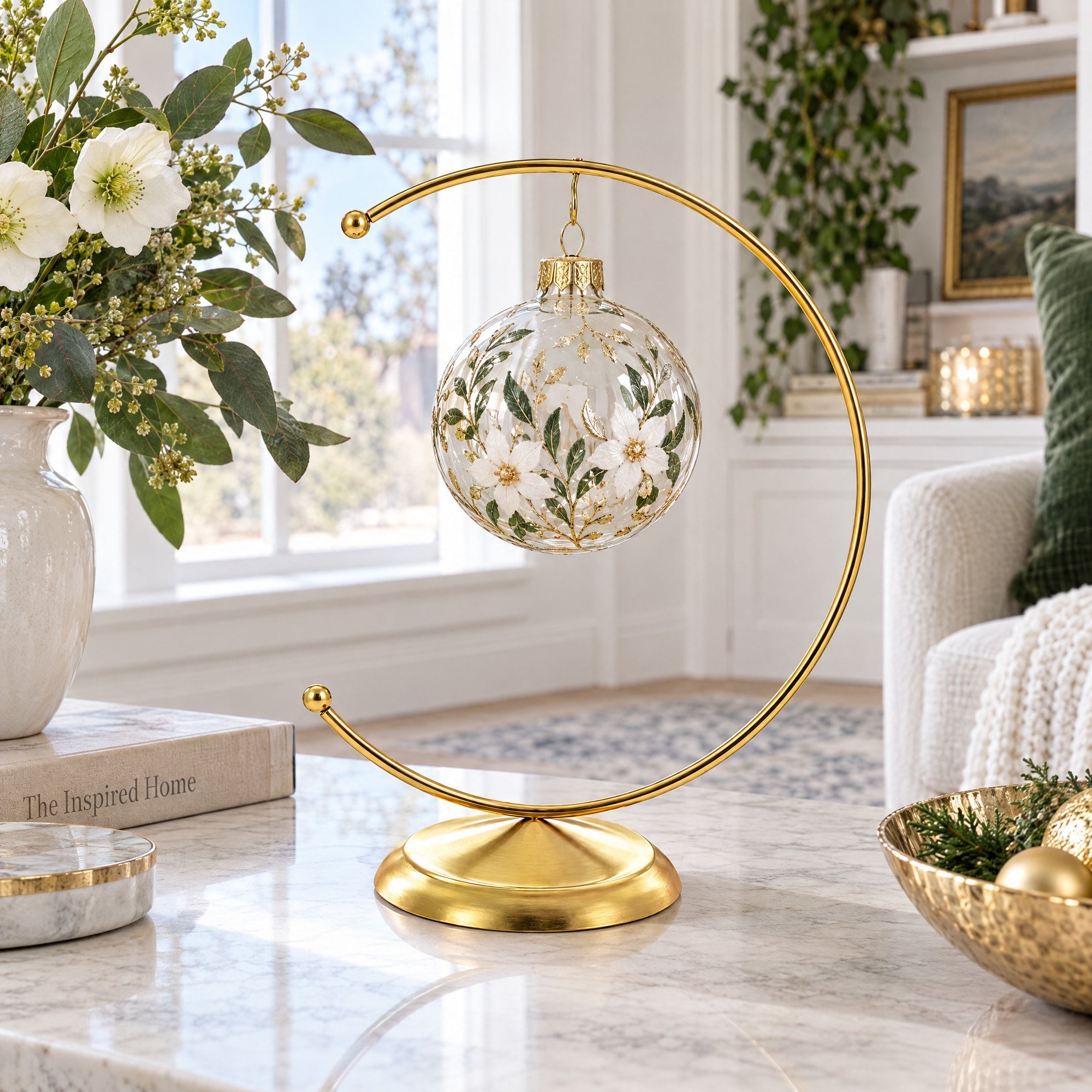 Crescent Moon Gold Metal Ornament Display Stand 8.8 Inches