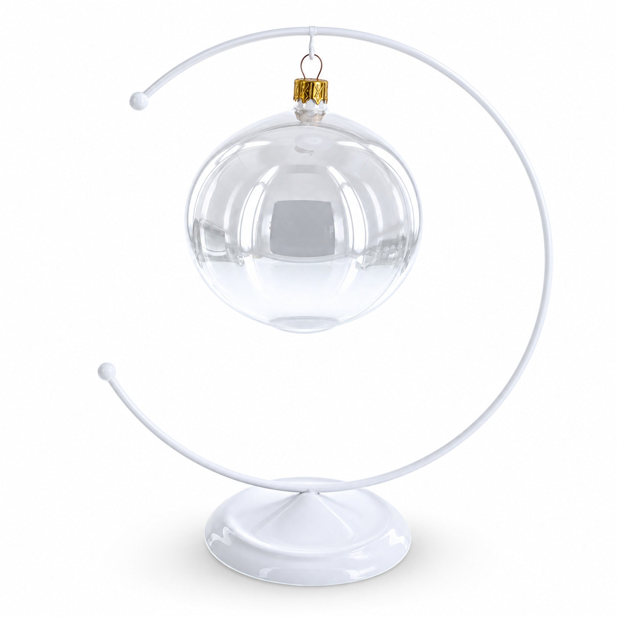 Crescent Moon White Painted Metal Ornament Display Stand 8.8 Inches