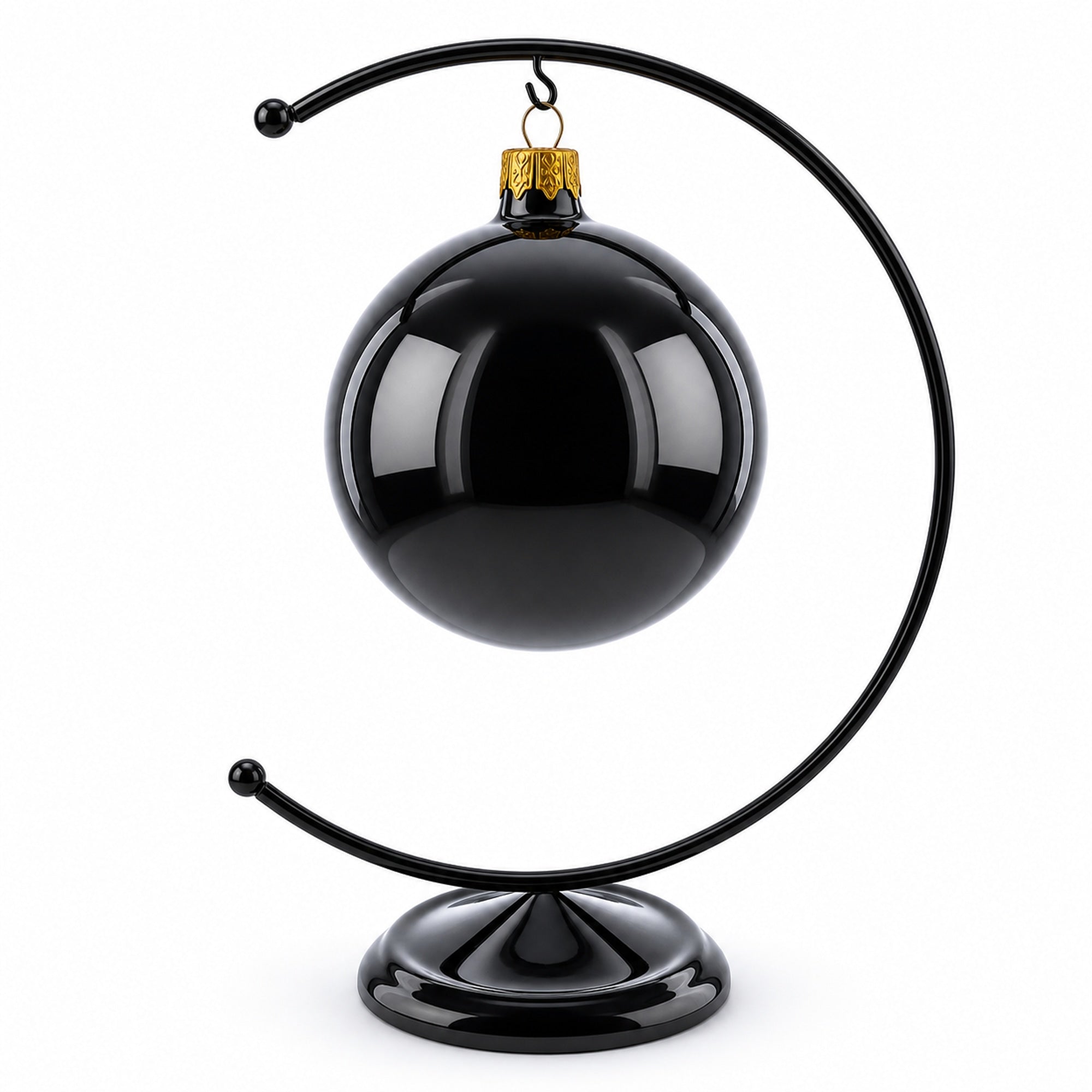 Crescent Moon Black Painted Metal Ornament Display Stand 8.8 Inches