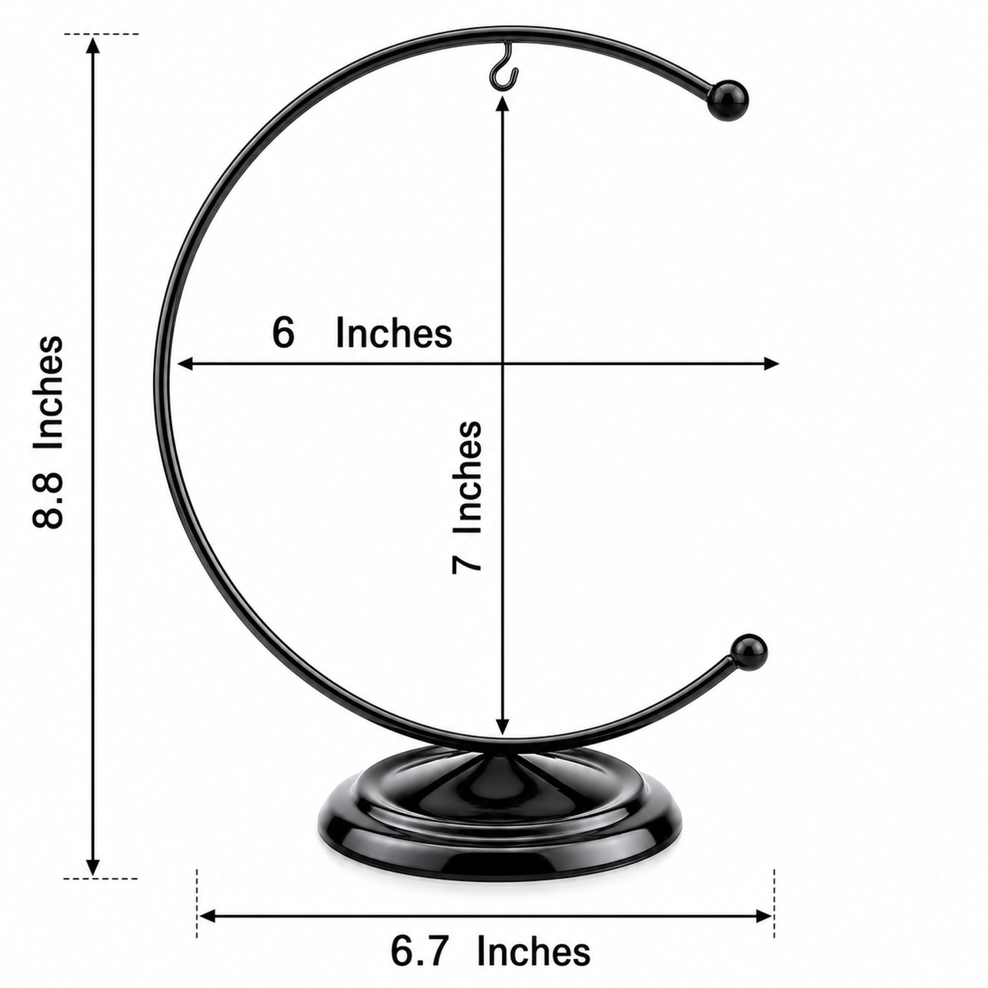 Crescent Moon Black Painted Metal Ornament Display Stand 8.8 Inches