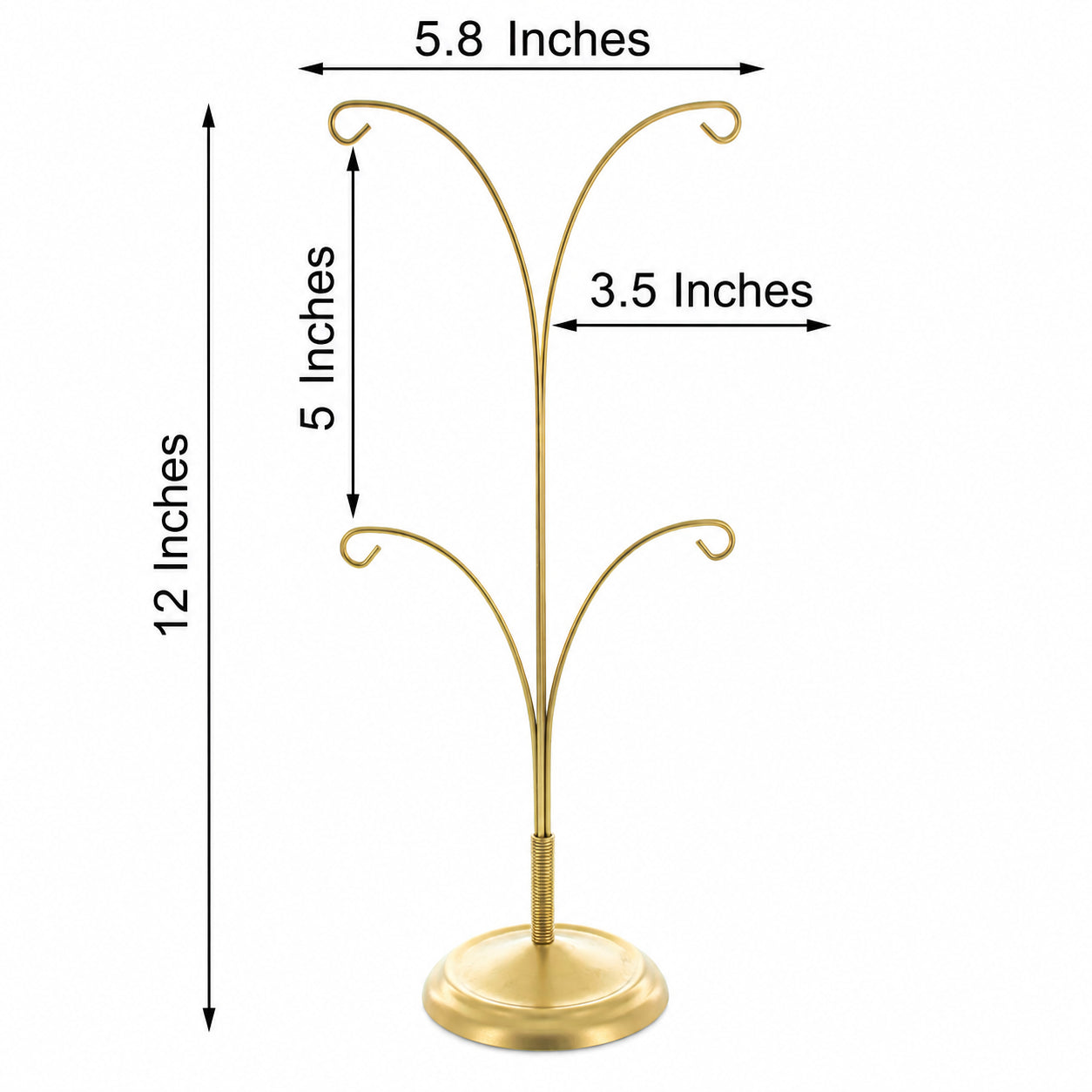 4-Arm Tree Branch Gold Metal Ornament Display Stand 12 Inches