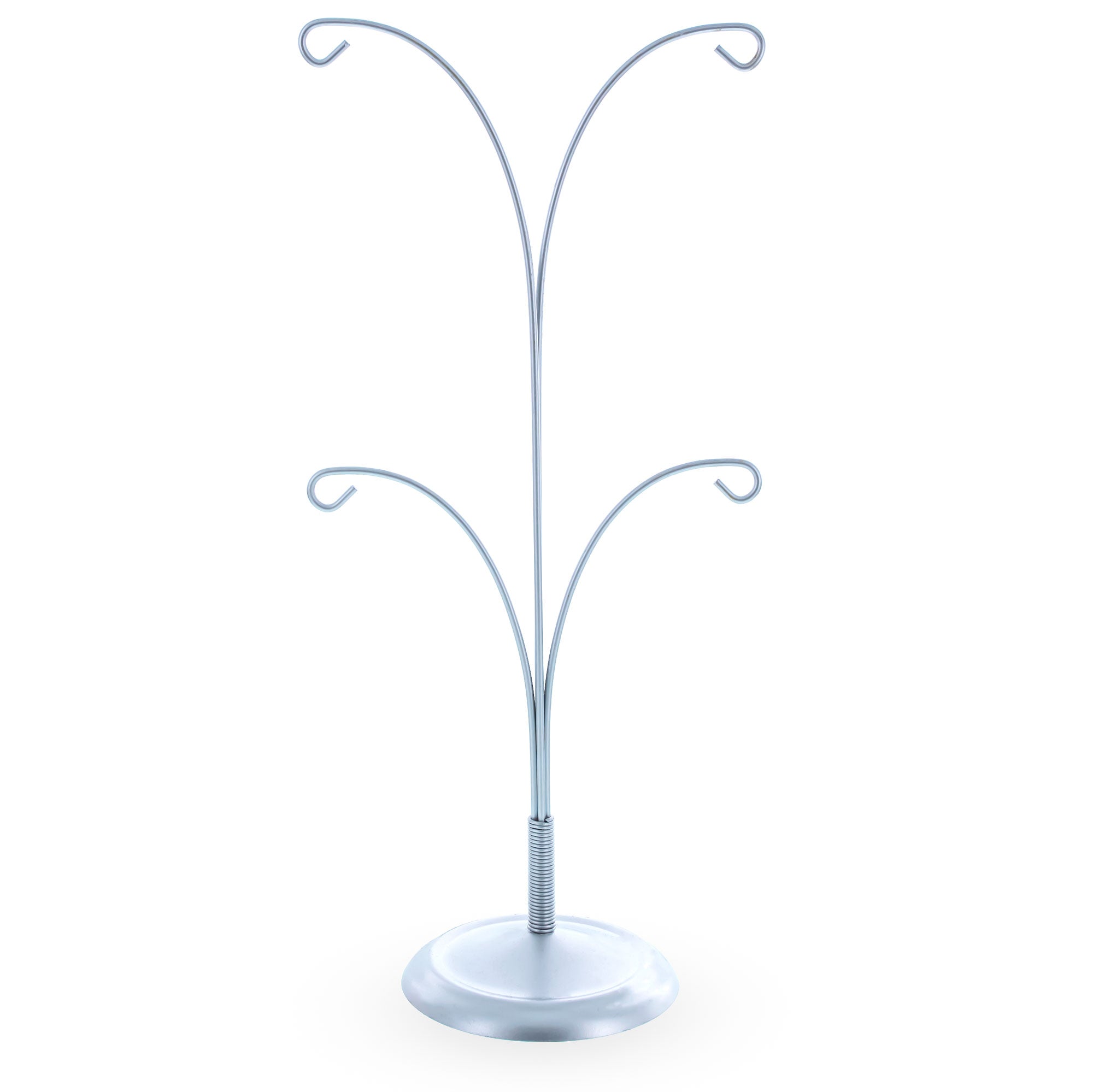 4-Arm Tree Branch Silver Metal Ornament Display Stand 12 Inches