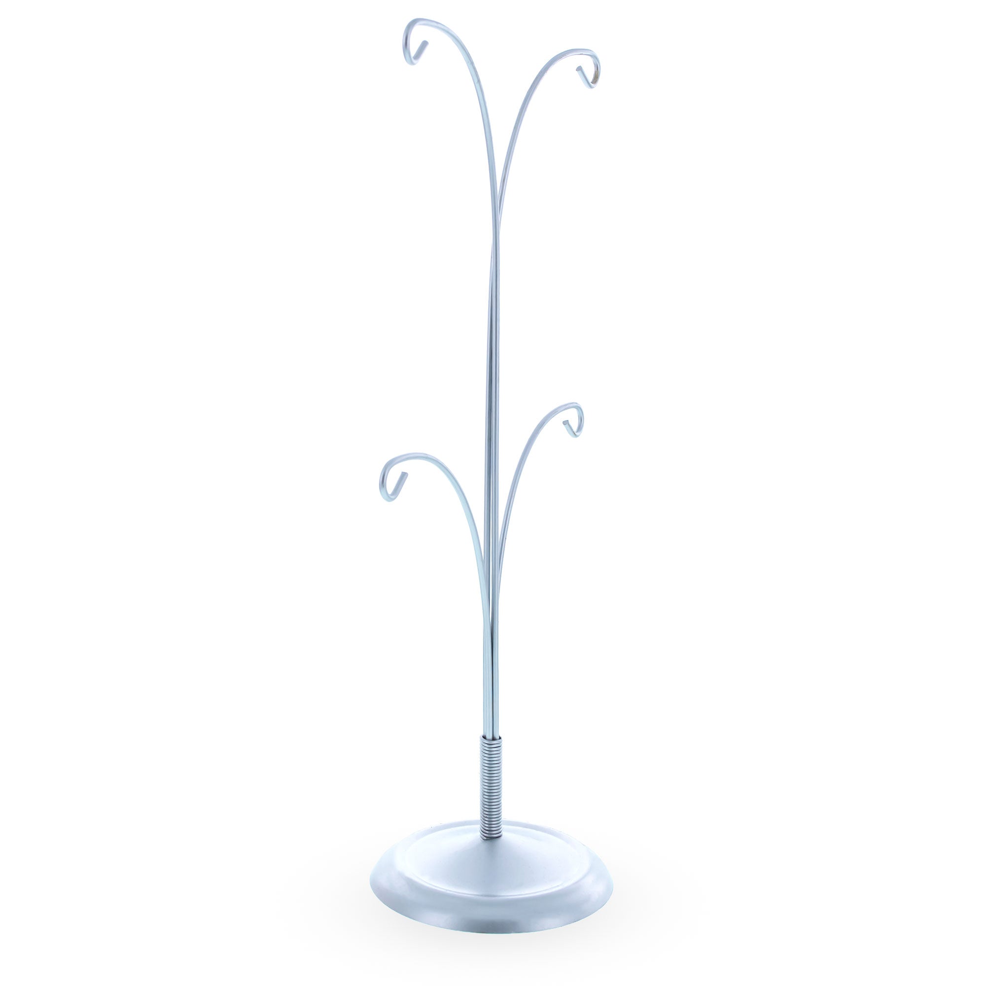 4-Arm Tree Branch Silver Metal Ornament Display Stand 12 Inches