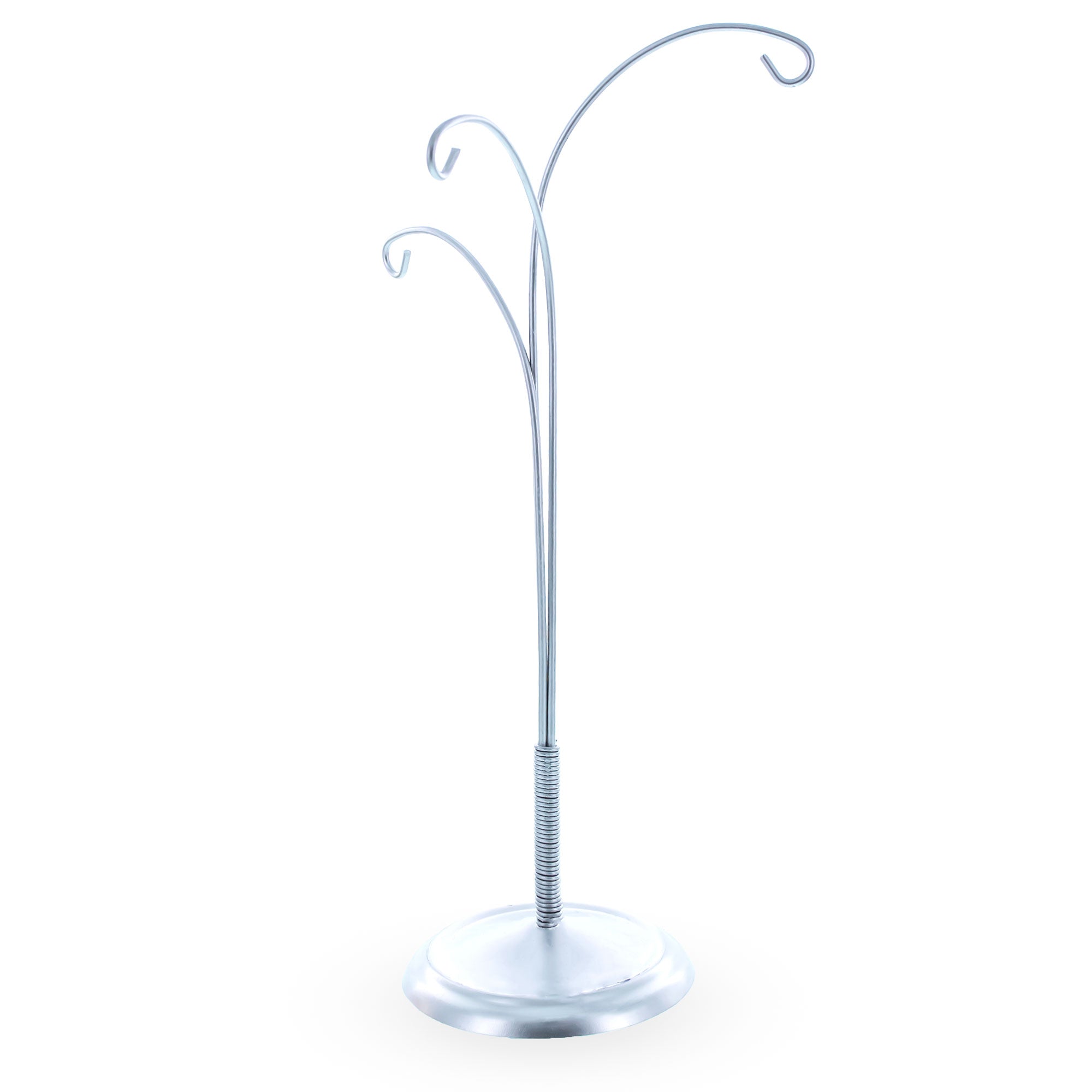 3-Arm Botanical Style Silver Metal Ornament Display Stand 12 Inches